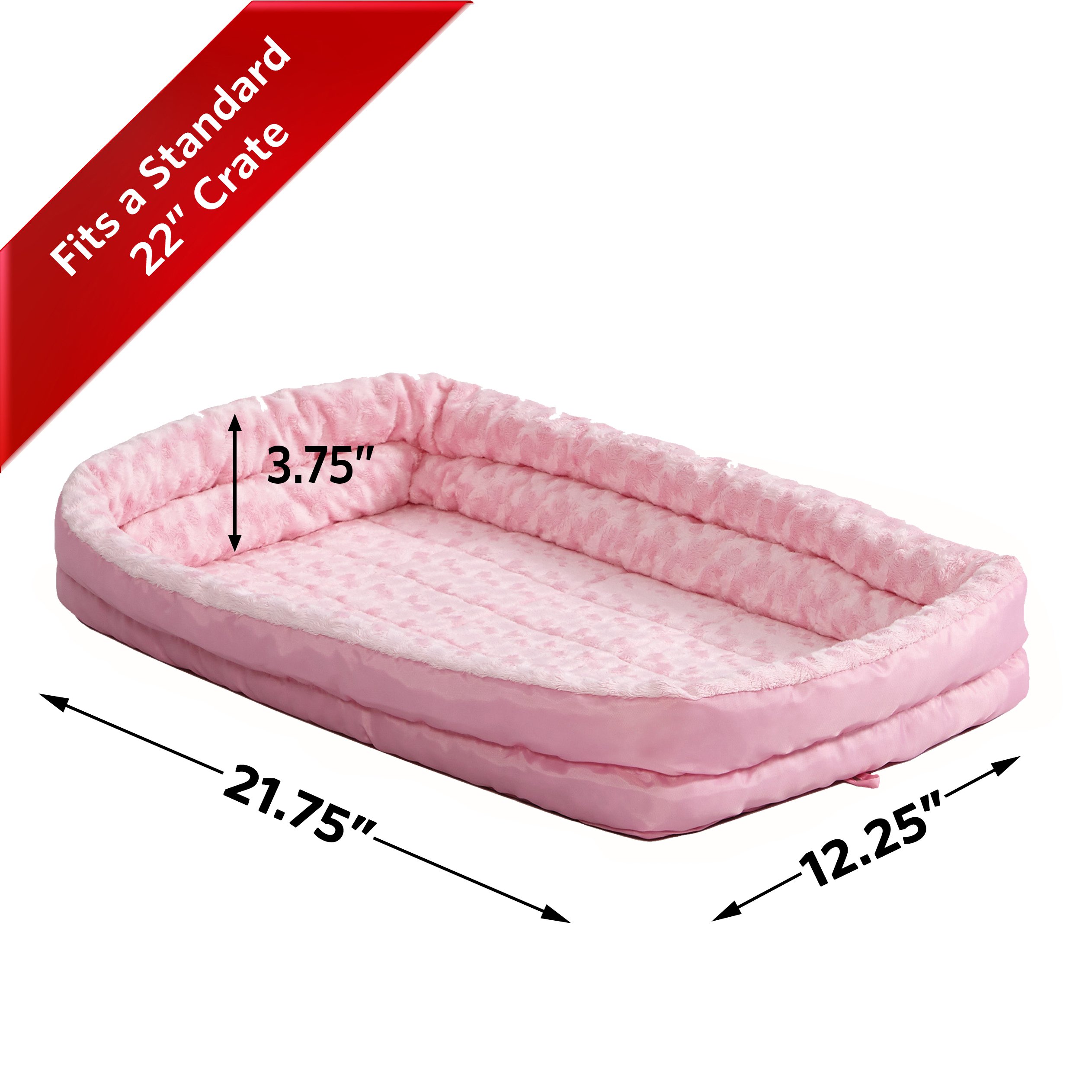 MidWest Homes for Pets XS QuietTime Double Bolster Pet Bed Pink Plush 59 cm Crate Mat with Stacked Bolsters, Machine Washable - Image 2