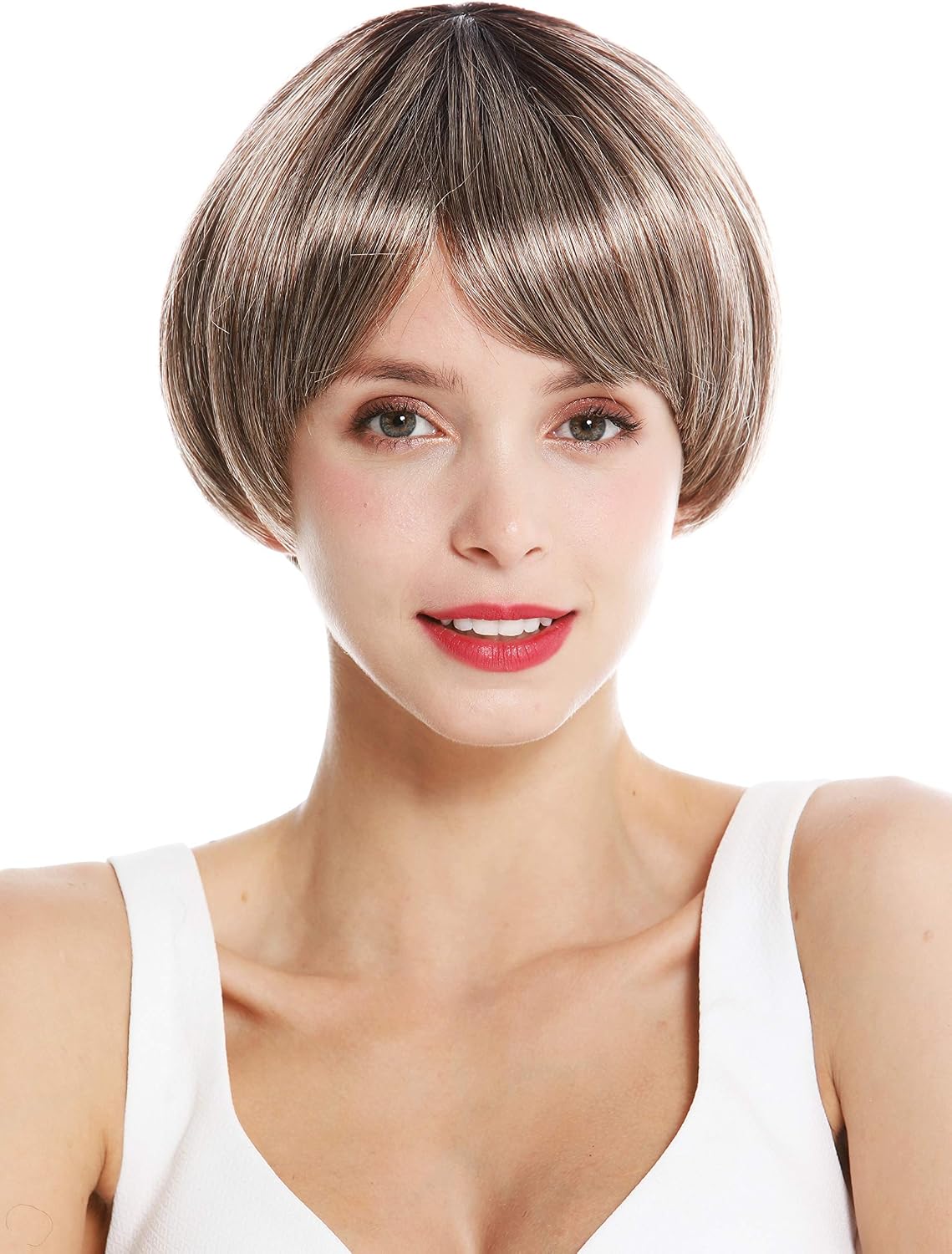 WIG ME UP - VK-6-26SP31YS4 quality women's wig short Page bob fringe ombre brown blonde highlights dark brown hairline