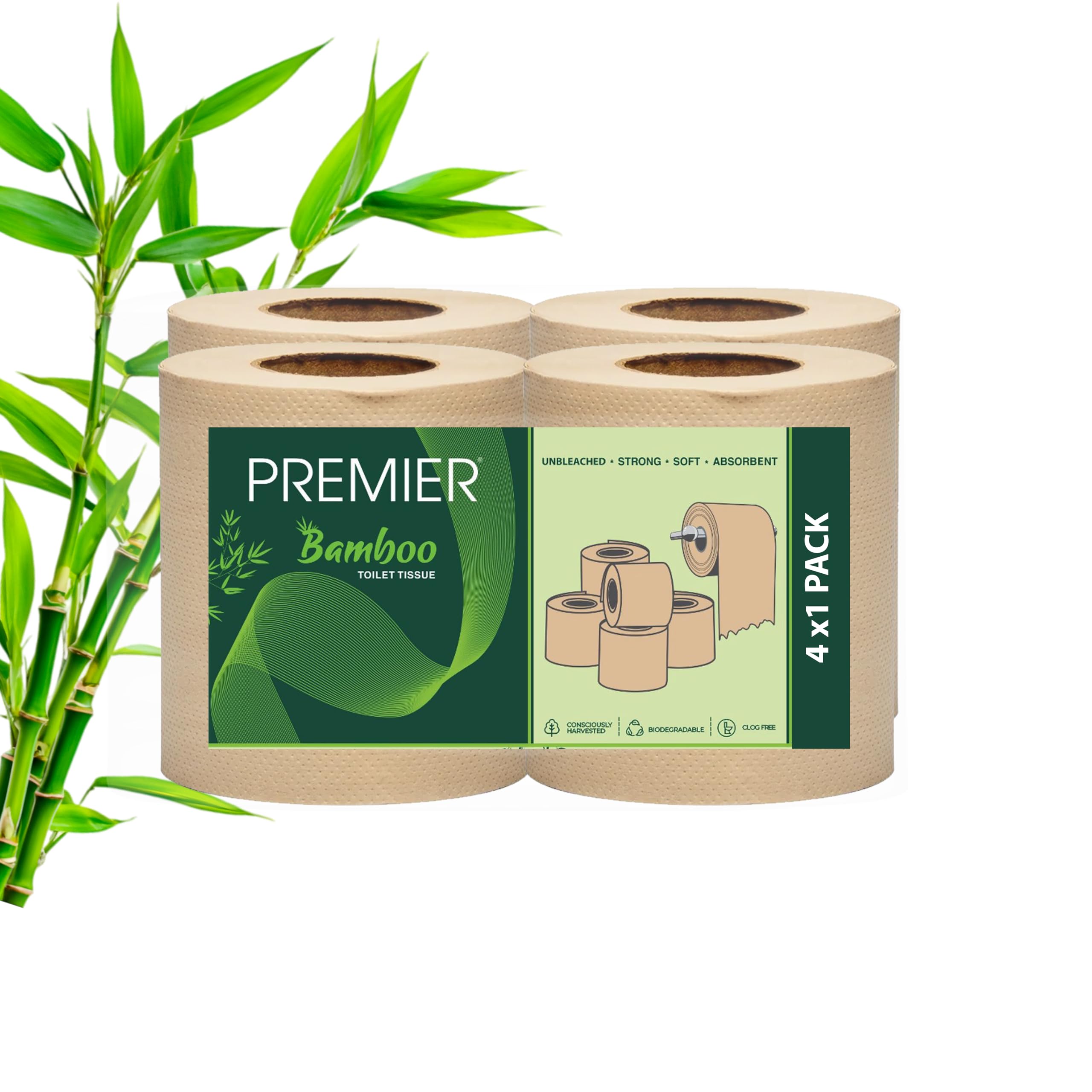 Premier Bamboo Toilet Tissue Paper Rolls 2-Ply (4 in 1 Pack) - Strong, Soft, and Absorbent - 4 Rolls with 180 Pulls Each - Eco-Friendly and Sustainable-image-27