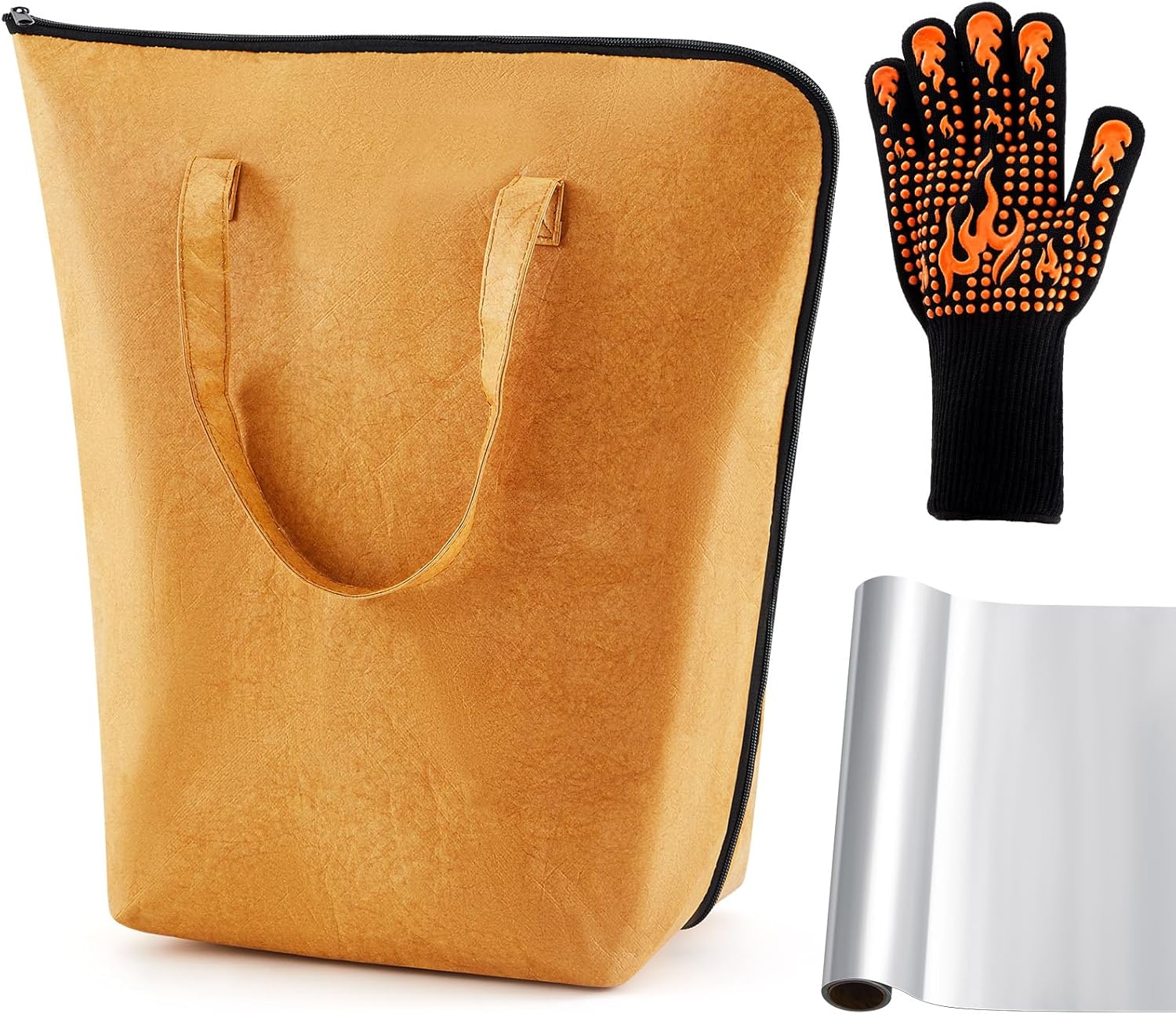 Tioncy 3 Pcs BBQ Blanket Set, BBQ Blanket for Resting Meat Heat Resistant Meat Resting Bag with Gloves, Aluminum Foil, Waterproof Insulated Bag for Outdoor Cooking, Camping Gifts for Men Dad Husband