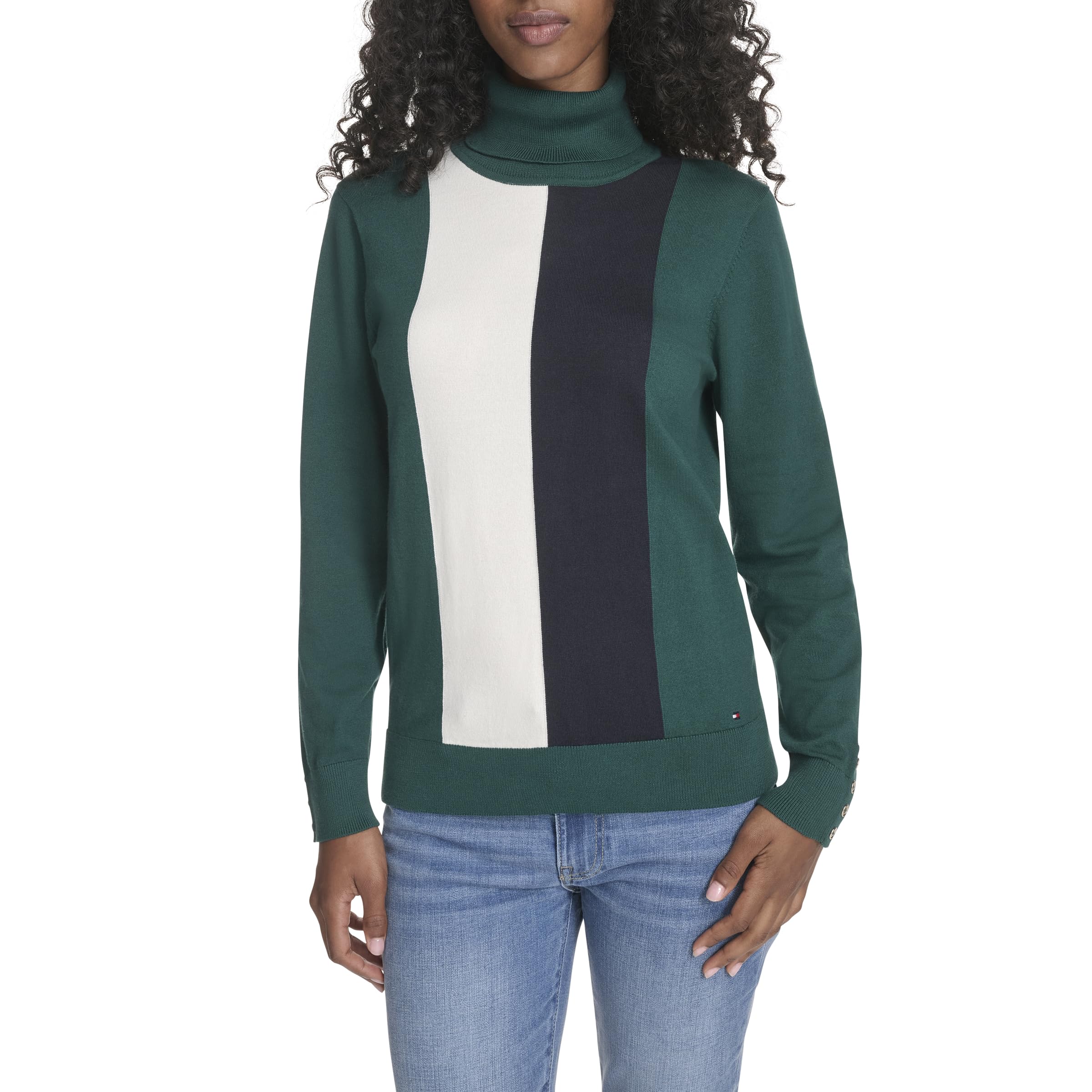 Tommy Hilfiger Damen Long Sleeve Cotton Turtleneck Light Weight Sweater Pullover