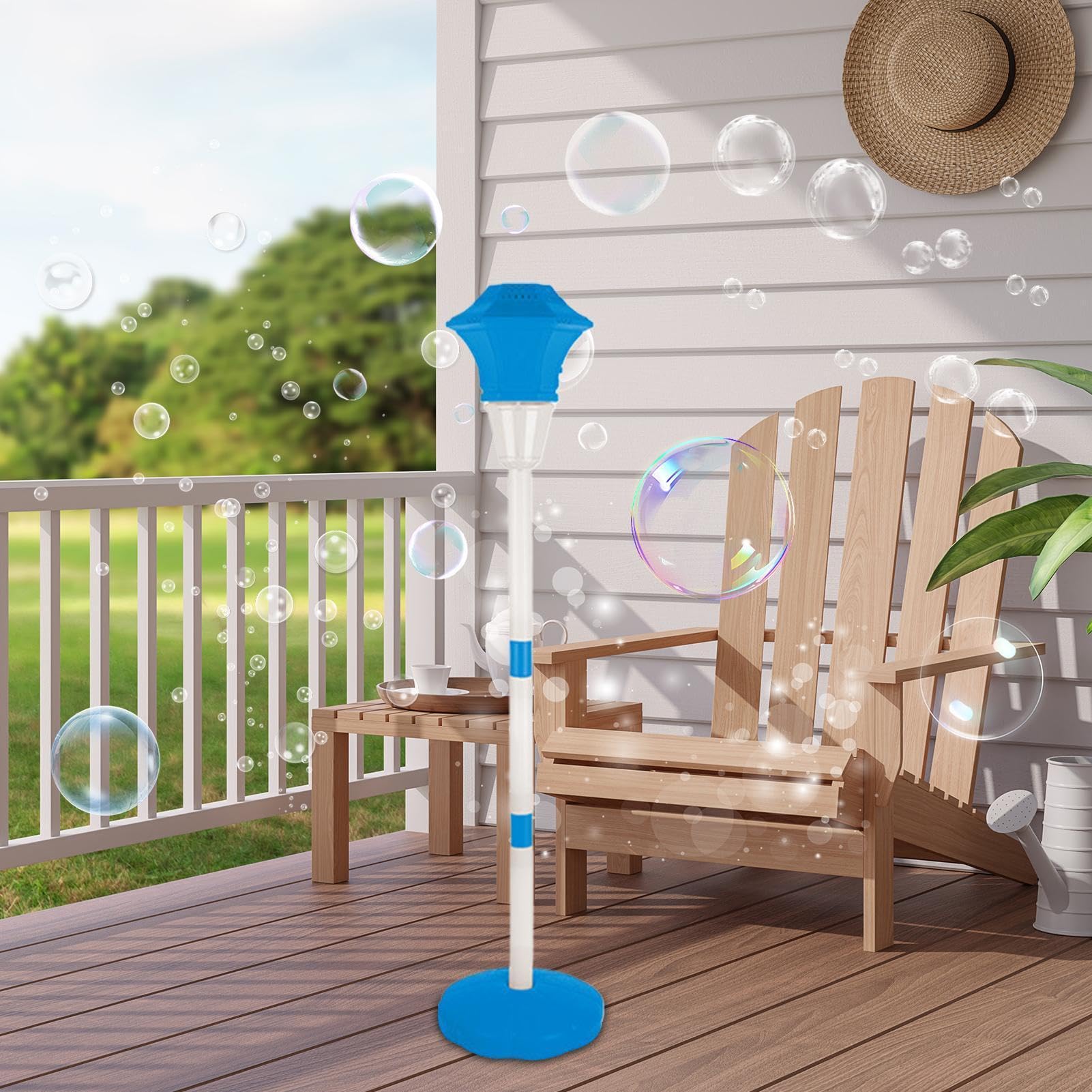 Macchina bolle bacchetta Soffice giocattolo ricaricabile 10 fori a lampione | con musica paletto da terra regolabile e bacchetta bolle a LED luminosa in piedi Per Spiaggia Giardino