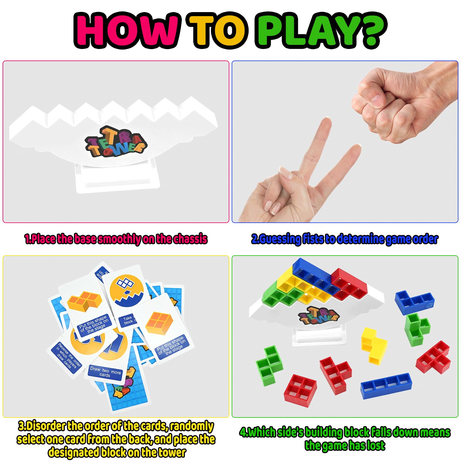 64 Pièce Tetra Tower, Jeu d'Empilage Tetra, Stack Attack, Jouet d'Équilibre pour Adultes, Blocs de Construction, Éducatifs Cadeaux pour Jeux de Famille, Fêtes, Voyages