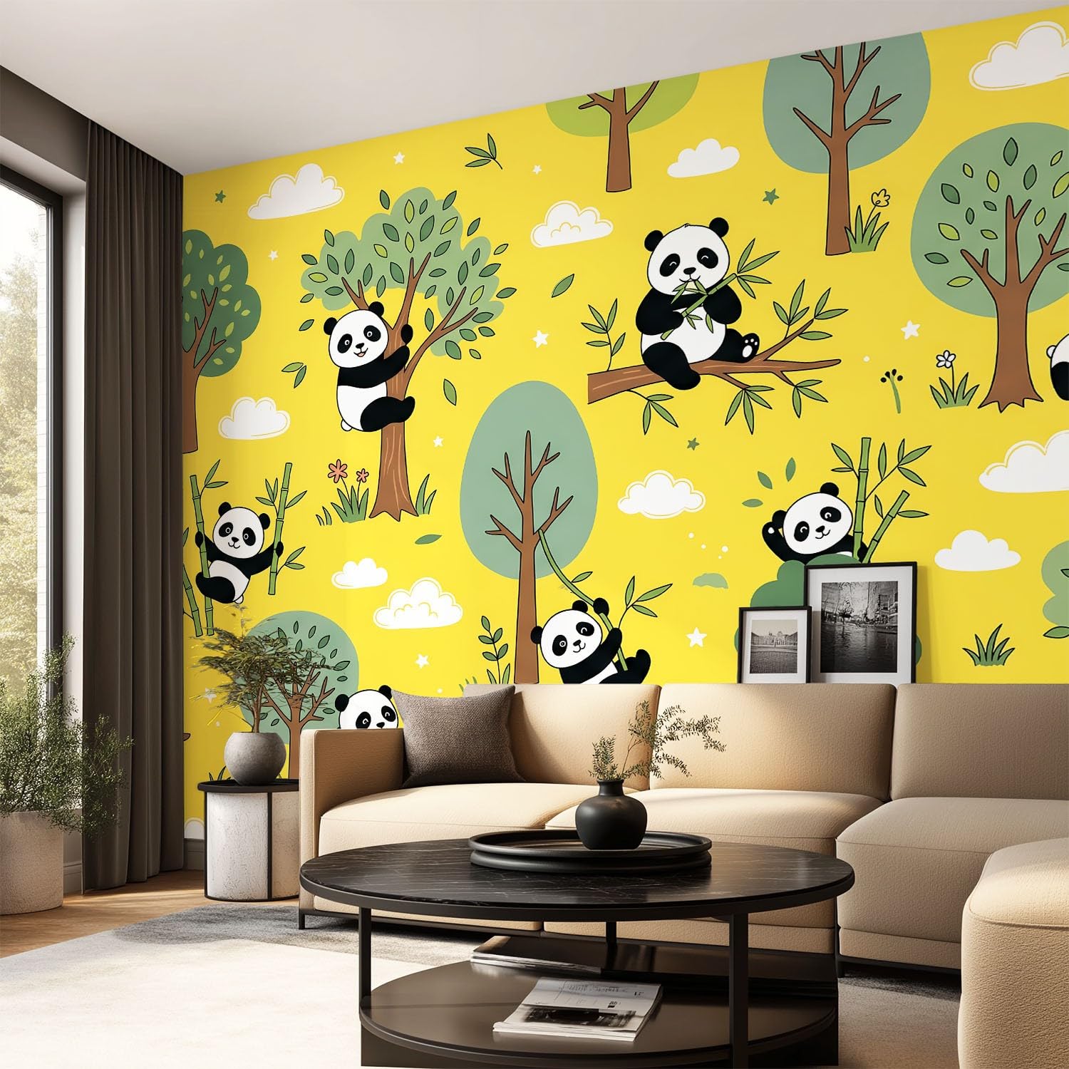 Tapeta 3D, kreskówka, zwierzę, 315 x 215 cm, mural, panda, drzewo, chmura, tapeta mural do sypialni, przedszkola, malowniczego ogrodu
