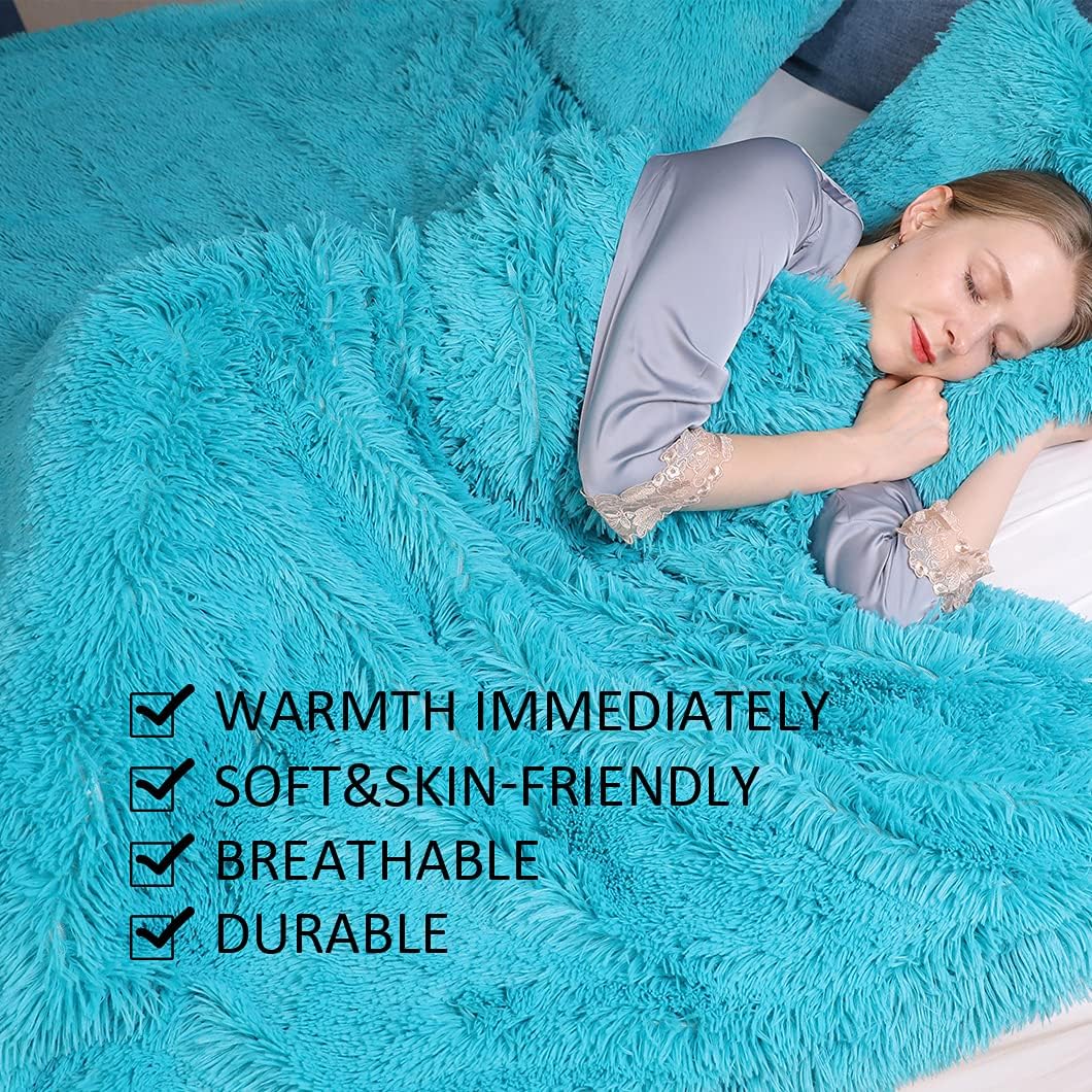 YUSOKI Long Faux Fur Twin Size Blanket,2 Layers,3.4lb for Bed Couch Home Décor Gifts Women (Teal,60" x 80") - Image 3