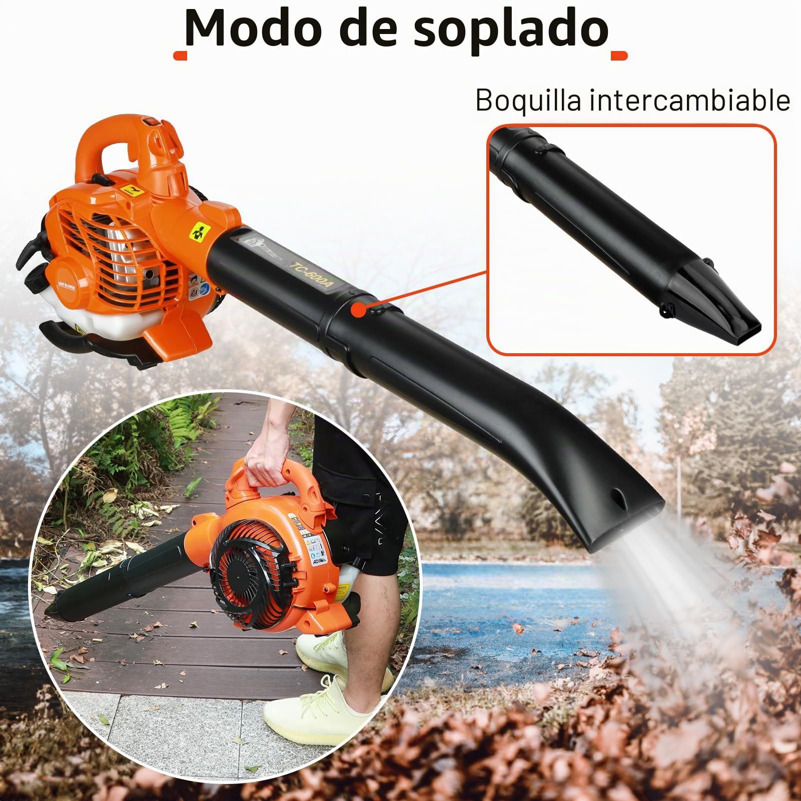 Soplador de hojas y aspiradora, aspiradora inalámbrica 3 en 1 de gasolina y trituradora de hojas de jardín con dos asas y bolsa, aspiradora de mano de 2 tiempos para limpieza de césped, polvo, garaje