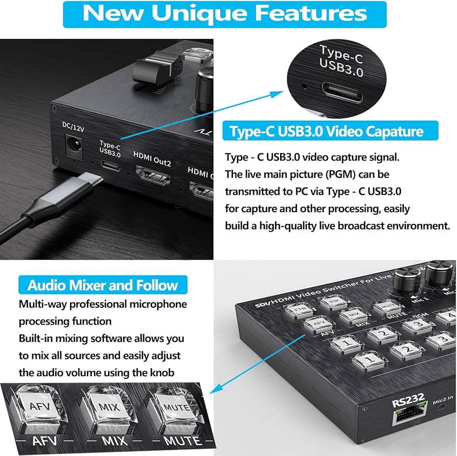 Amazon.com: Video Mixer Switcher 1SDI/3HDMI Input 2HDMI Output