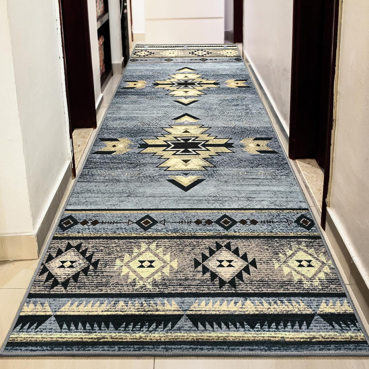 Hallway Runner Rug 2 x 8, Non-Slip Western Runners for Bedroom Kitchen, Accent and Tribal Style Long Rugs Washable, Grey