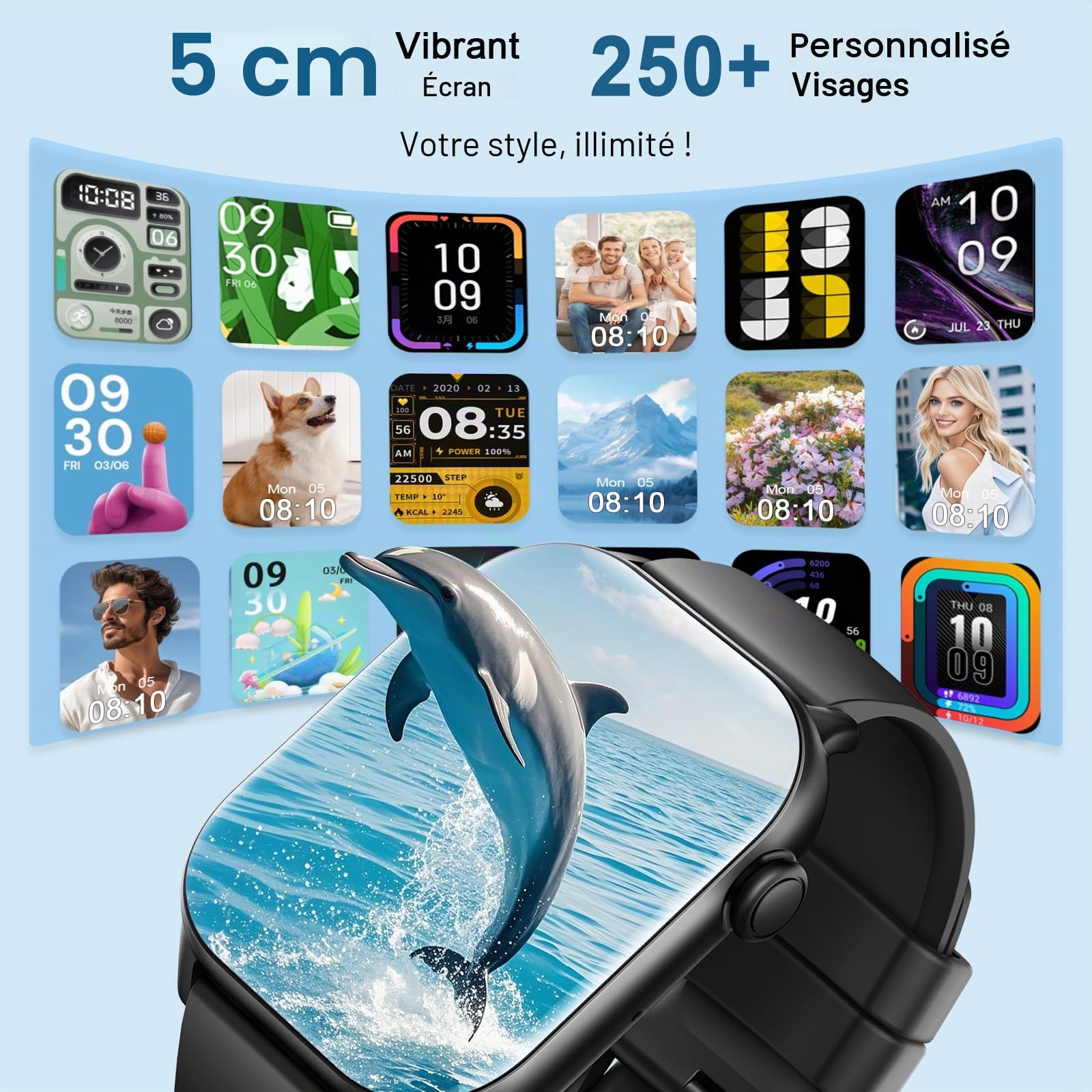 Montre Connectée Homme Femme, 1.96" Smartwatch Moniteur Sommeil Fréquence Cardiaque Podomètre, 110+ Sportifs, Montre Intelligente avec Appel Bluetooth, Etanche IP68 Montre Sport pour Android iOS, Noir