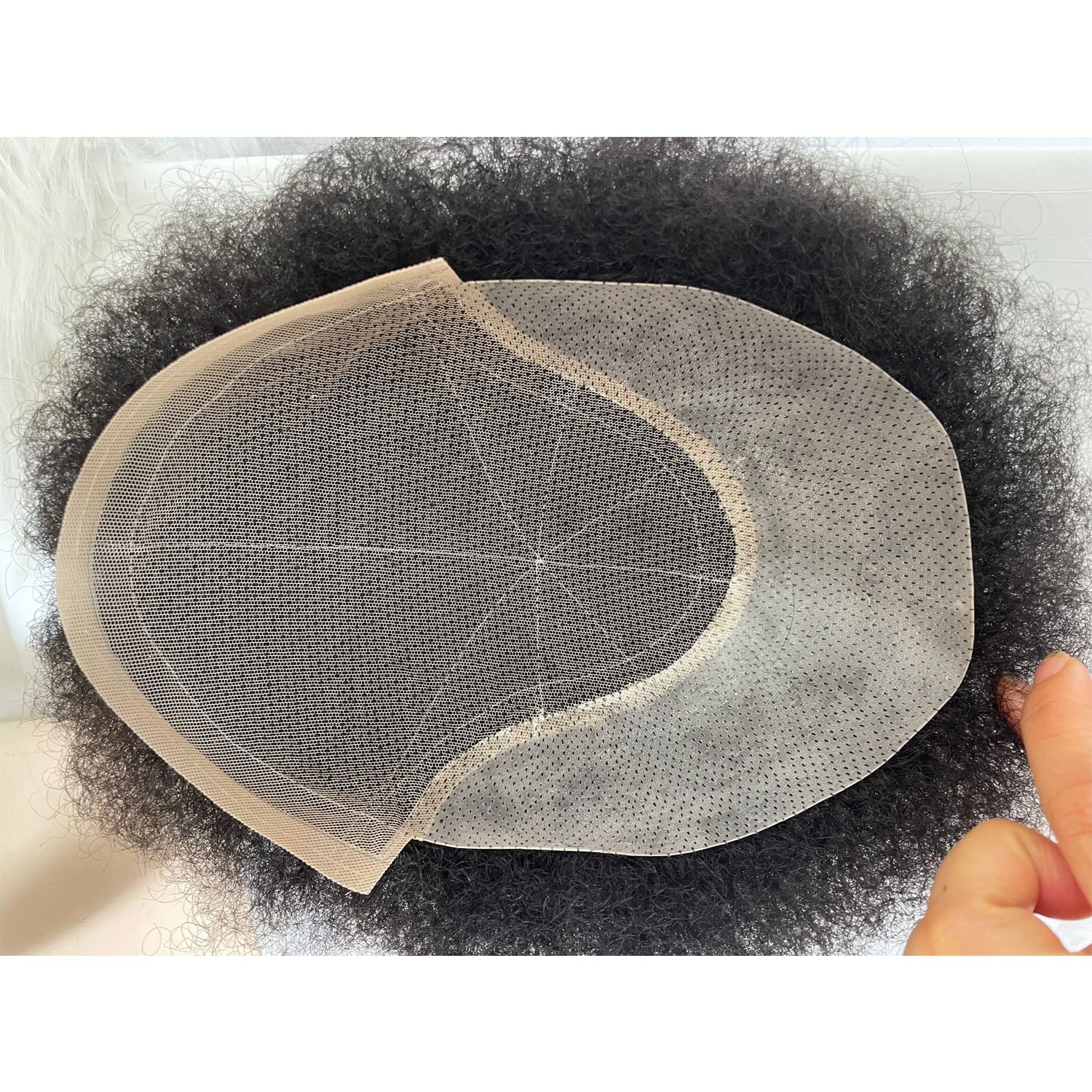 Afro Men Toupee for Black Man Curly African Toupee Human Hair Piece Lace Front With PU back #1 Jet Black Color