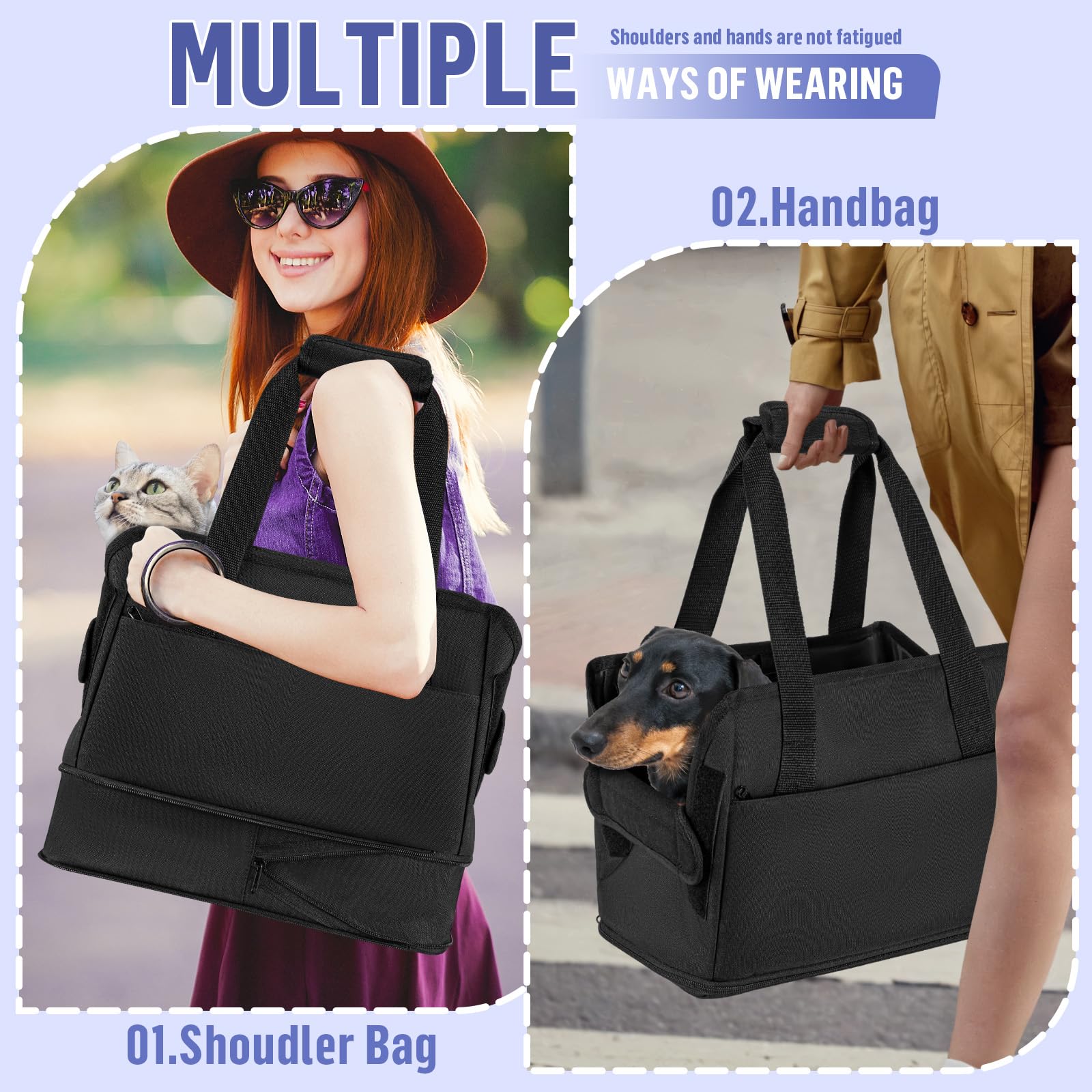 Bolso de Transporte para Perros y Gatos 6kg Plegable - Ajustable en Altura Oxford Impermeable Gran Capacidad para Mascotas Pequeñas 40*26*20CM
