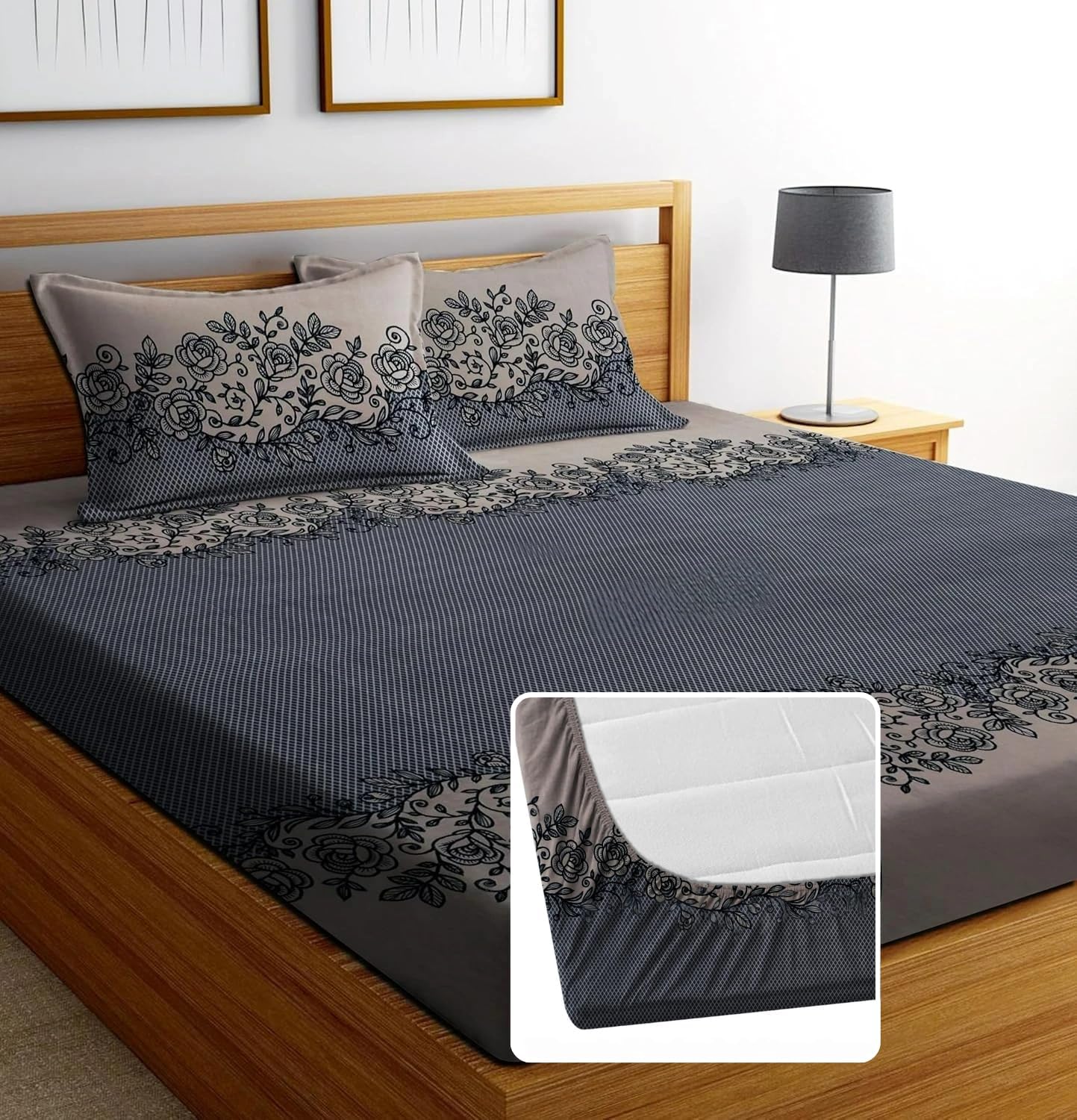 350 TC Premium Heavy Cotton Feel Elastic Fitted Bedsheet King Size with 2 Pillow Covers || Double Bed with All Around Elastic (Coffee, Fitted - Double72x72)-image-18