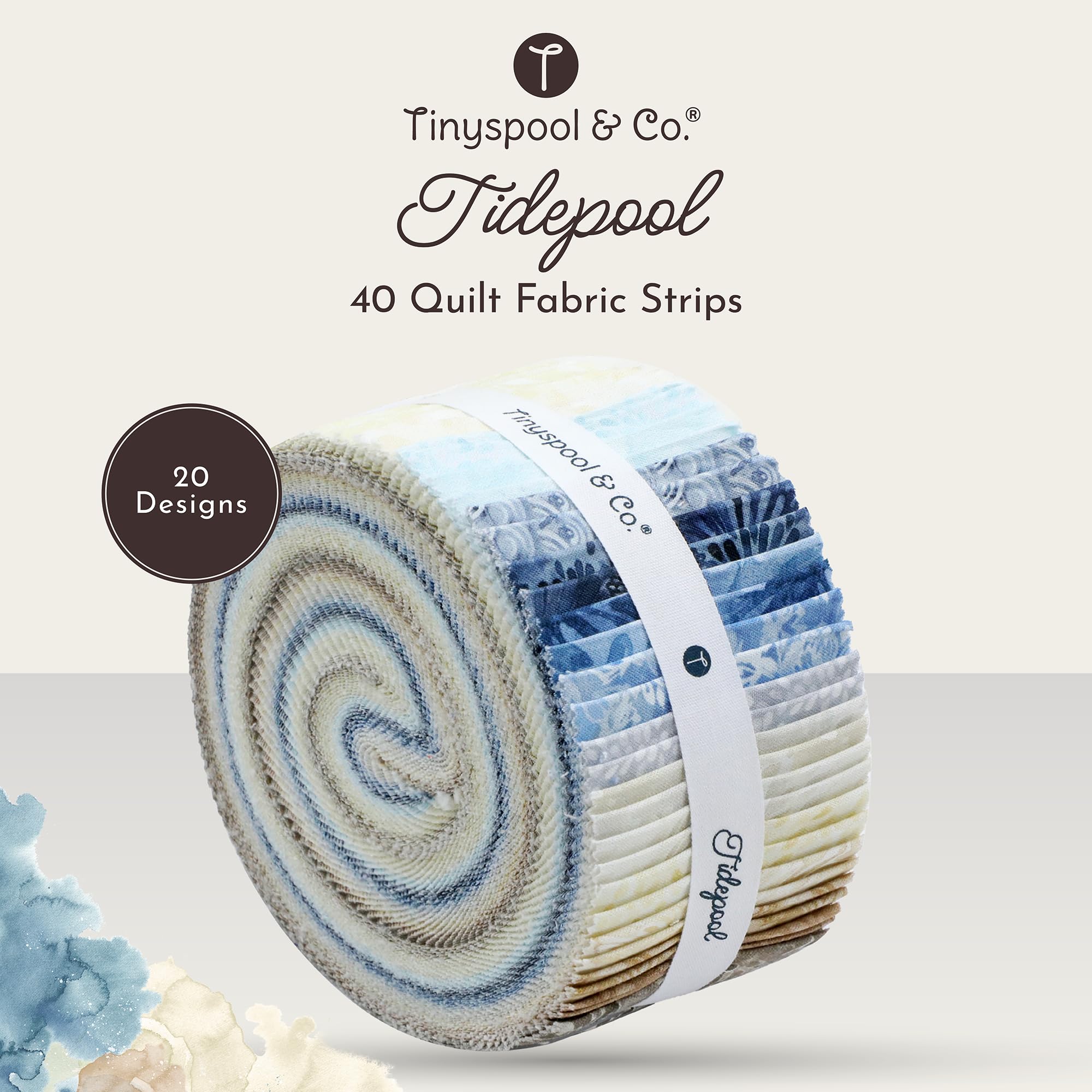 Tinyspool & Co. Jelly Roll Stoffstreifen zum Quilten, Basteln und Nähen, 40 Streifen, sortiert, weiche Baumwolle für Decke, Teppich, Polster, Heimdekoration und Geldbörsenherstellung, Tidepool