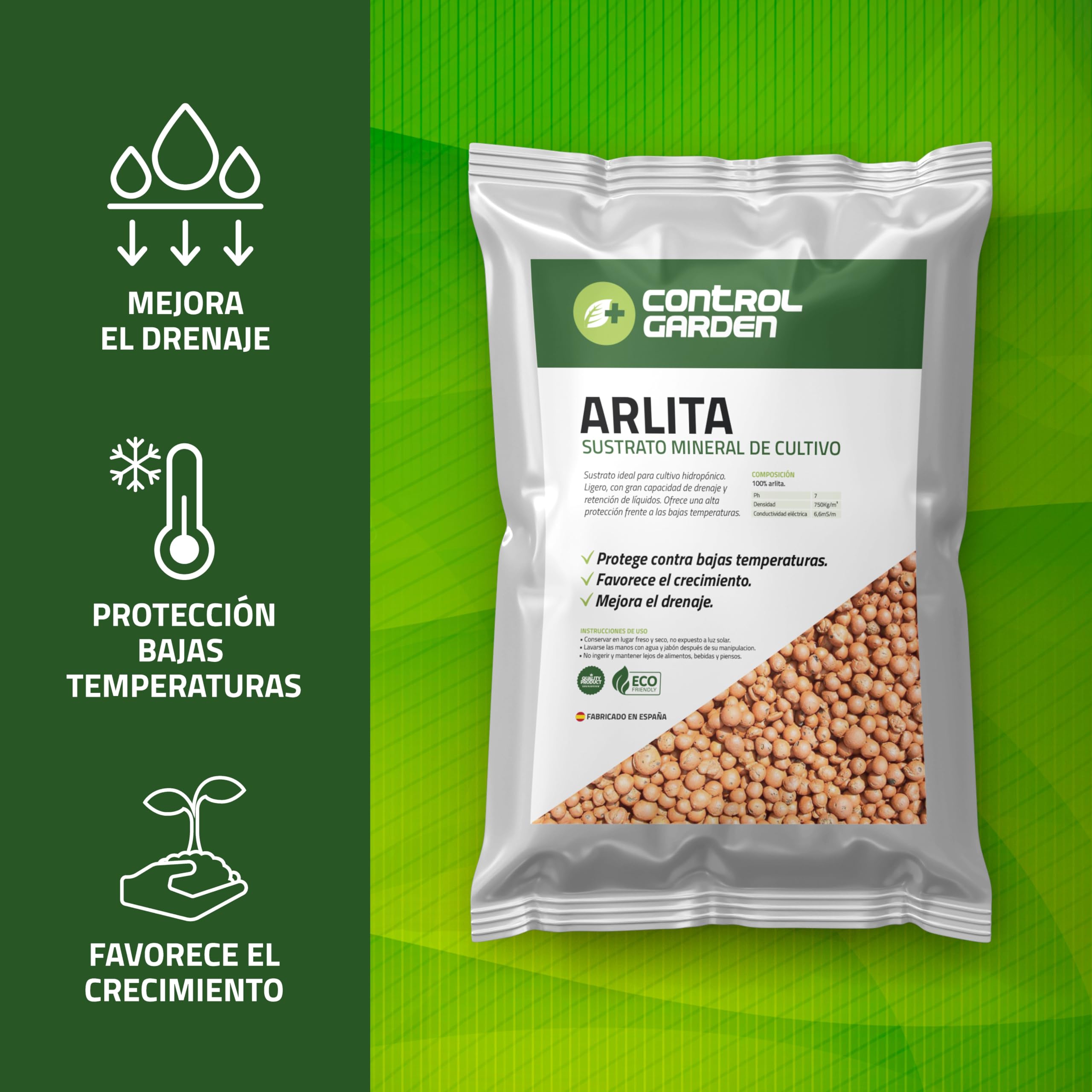 GROWMANIA.ES CONTROL GARDEN Pack Arlite 6L + Perlite 6L | Substrat pour plantes et cultures intérieur et extérieur | Fabriqué en Espagne