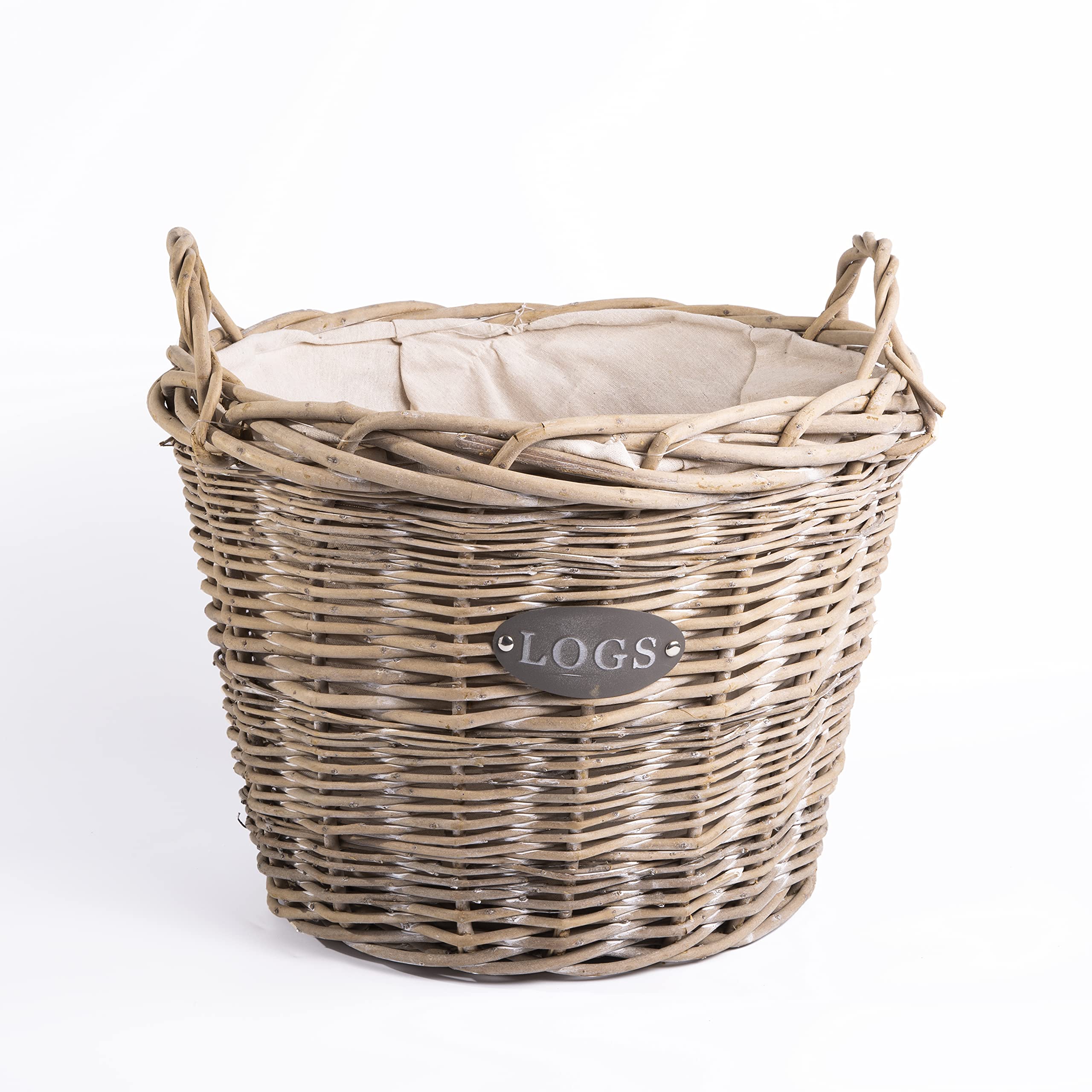 Green Leaves Grey Rustic Countryside Style Chunky Wicker Fireside Heavy Duty Log Baskets Kindling Wood Basket