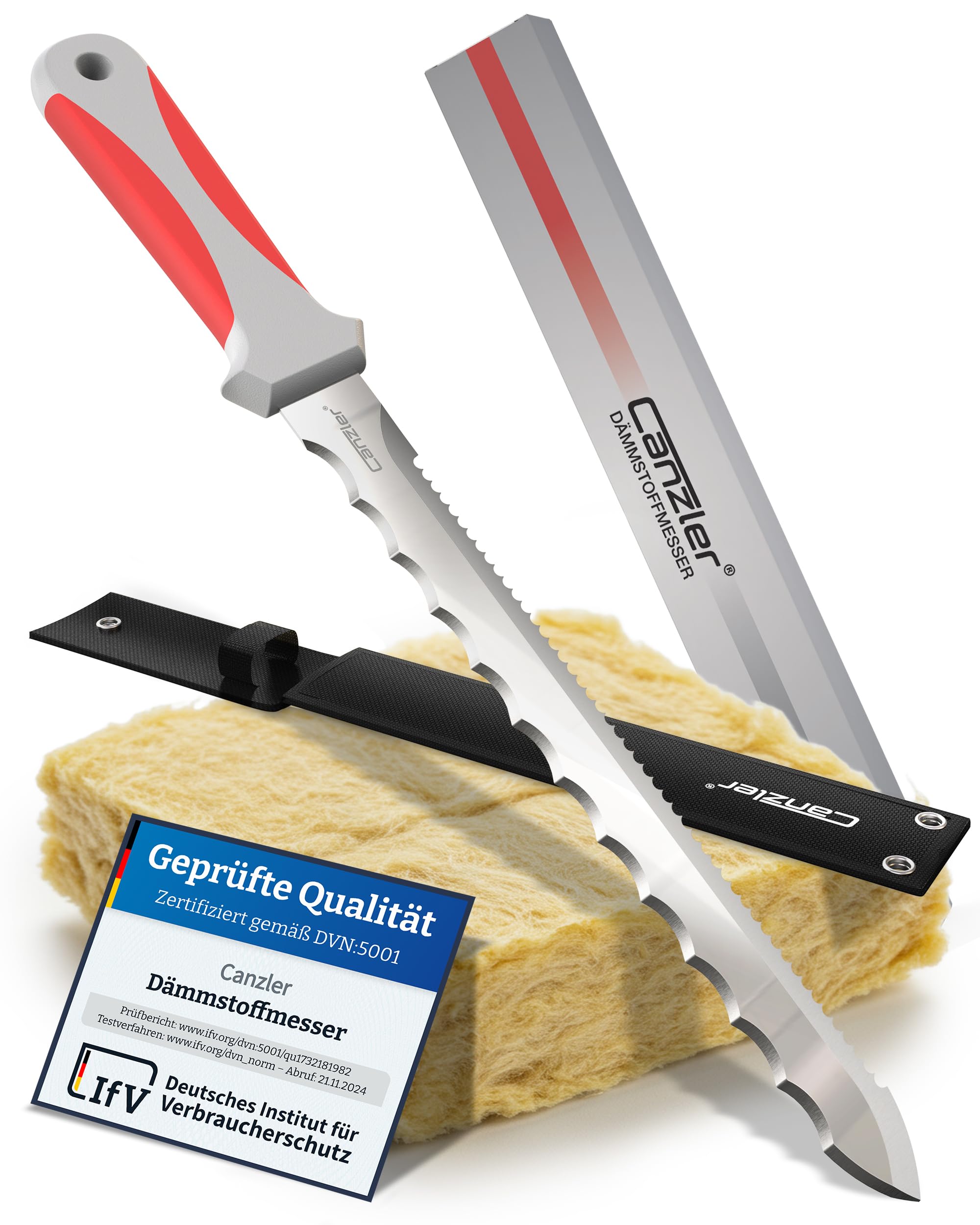 Canzler Dämmstoffmesser 28 cm - Präzise Edelstahlklinge mit Schutzetui | Ideal für Schneiden von Steinwolle, Glaswolle, Styropor, Dämmwolle etc. | Dämmstoffschneider