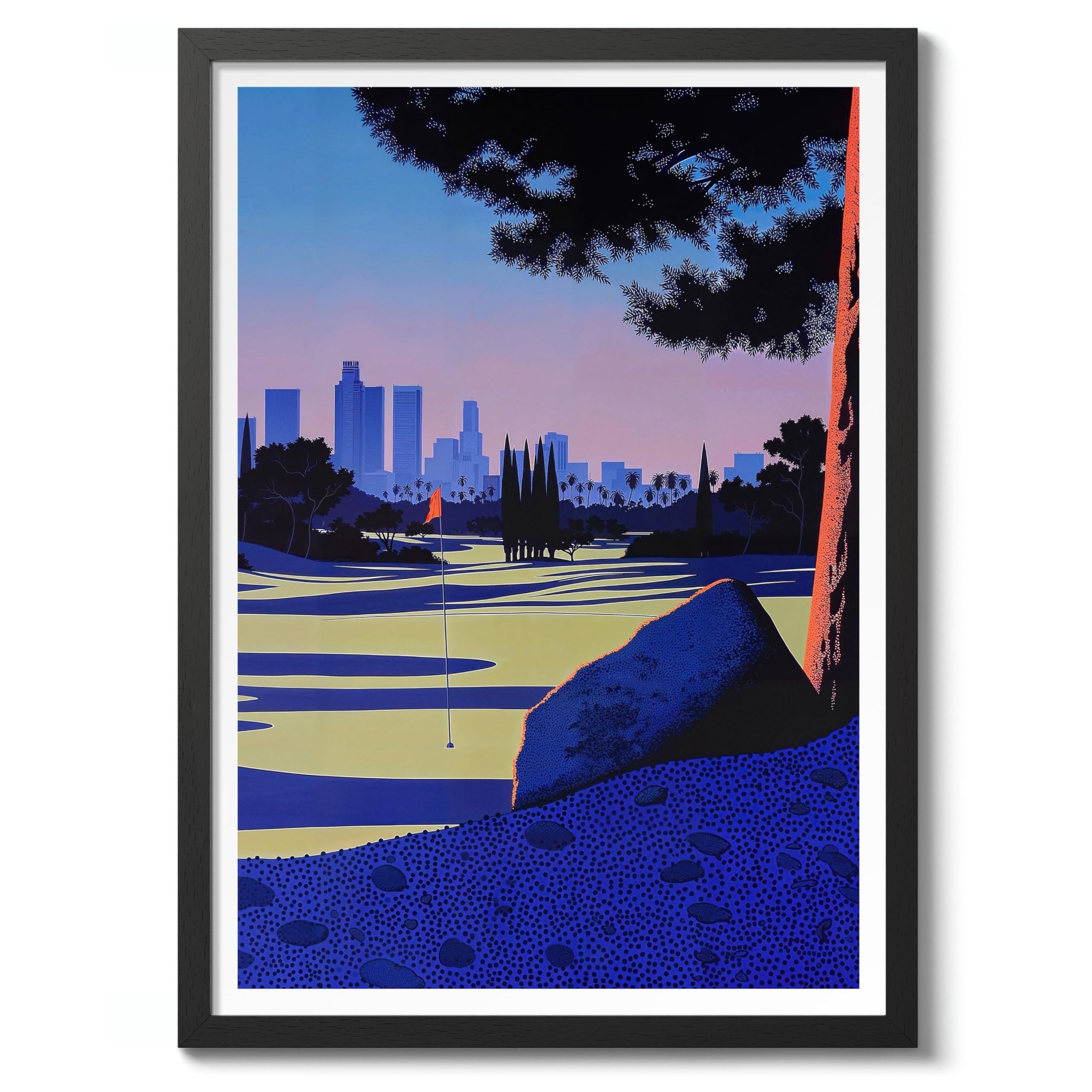 Nine Holes In The City Of Angels Vintage Japanese Vaporwave Poster, Minimalist Retro 90s Colourful Wall Art Print, Modern Home Decor Bedroom Artwork, Archival Matte, A1 (Black Frame) - 84.1x59.4cm