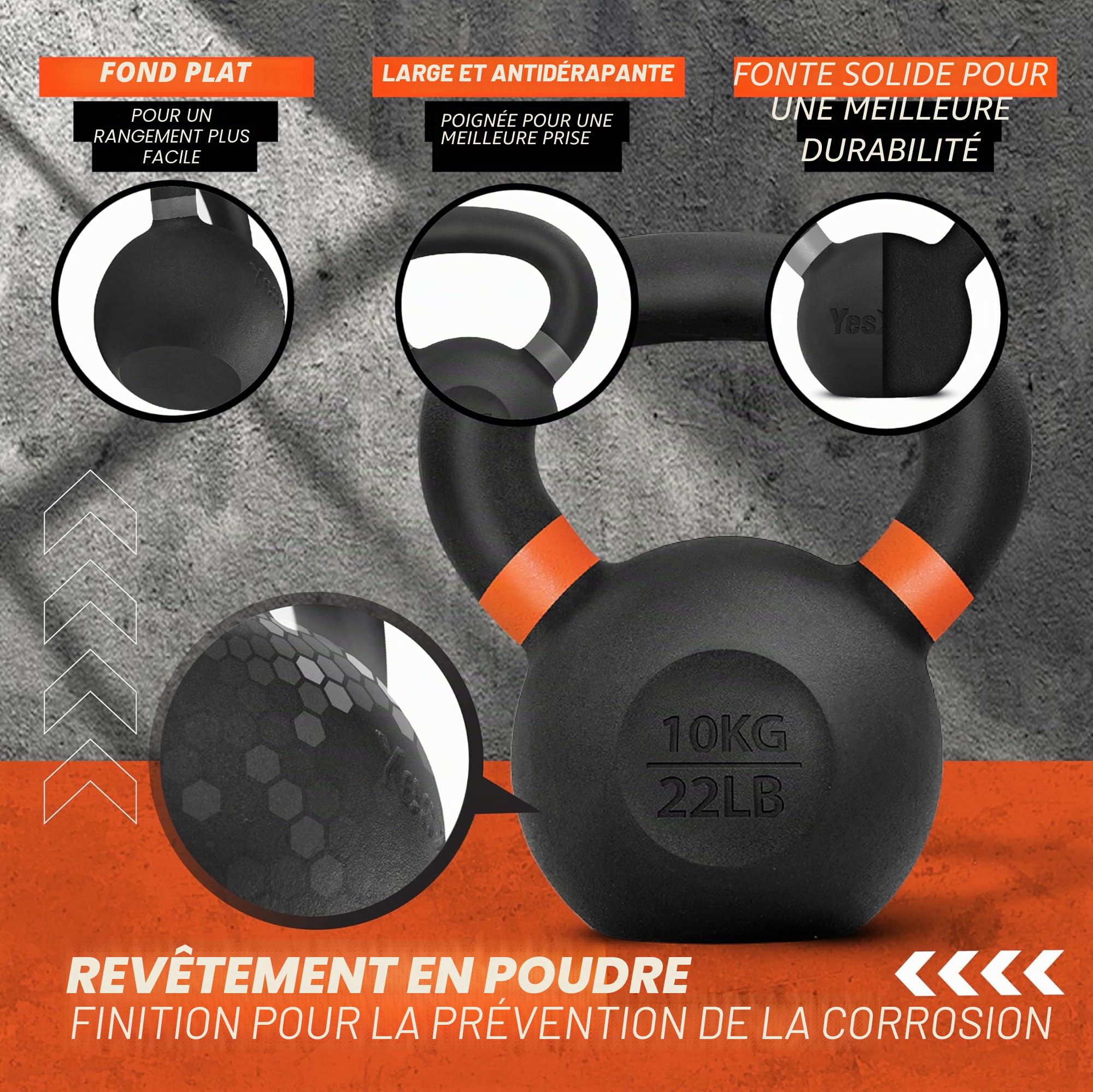 Yes4All Kettlebell en revêtement en poudre de 4-32 kg à poignée large, Compétition Kettlebell