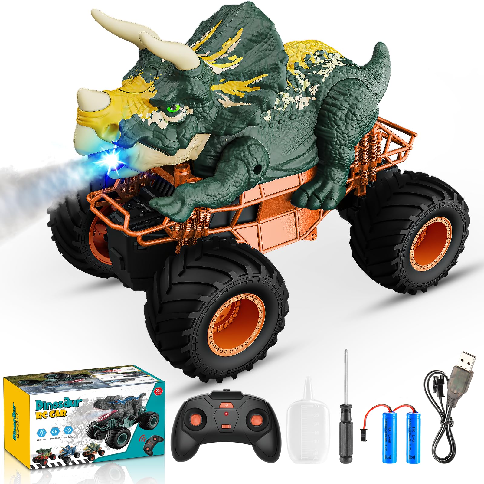 HappyGoLucky Coche Teledirigido Niños 3 4 5 6 7 8 Años, Dinosaurios Juguetes Monster Truck Juguetes Niños 3-10 Años Regalo Niño 4-12 Años, Regalo Navidad Niño