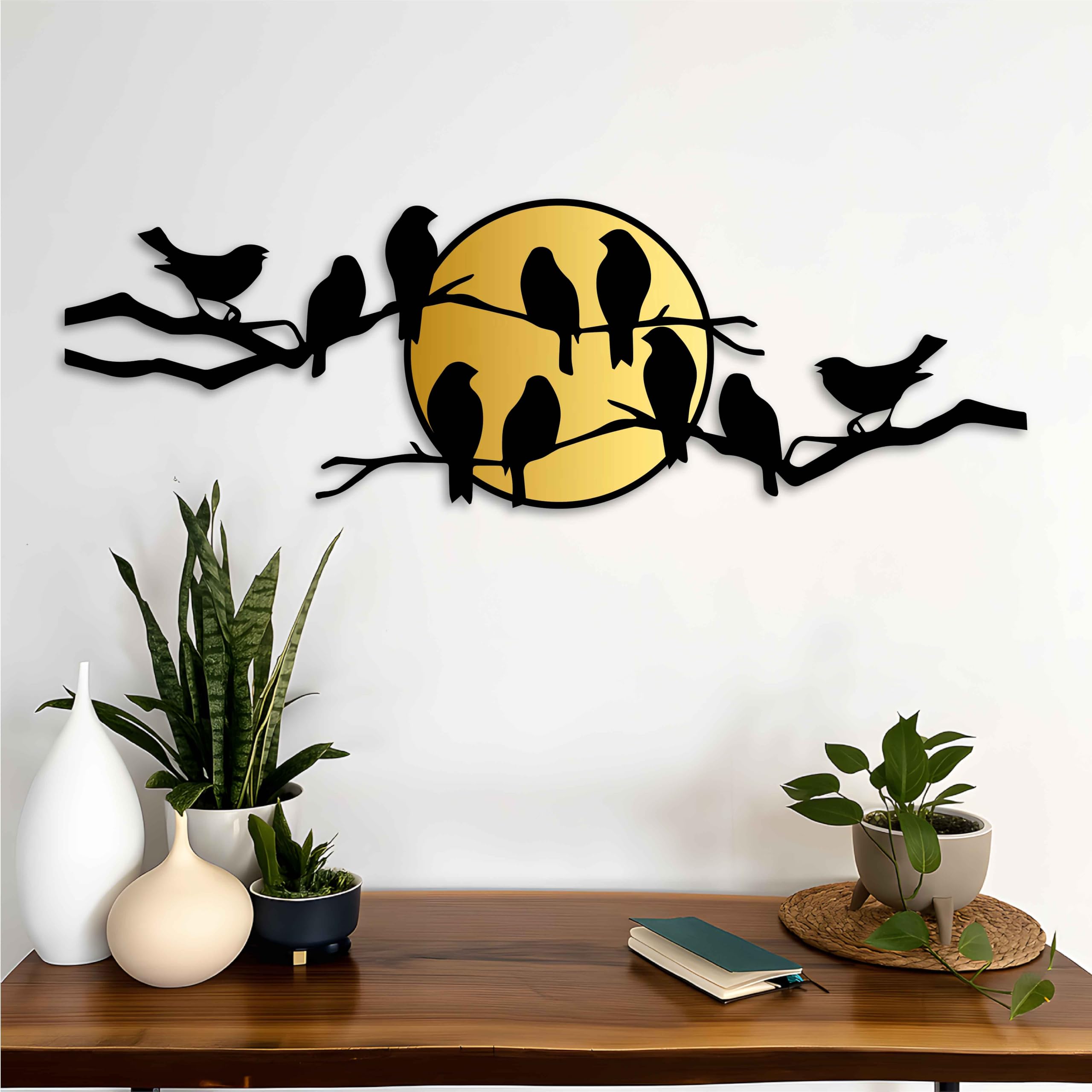 Vögel Metall Wanddekoration, Vogel auf Ast Metall Wandkunst Outdoor Vögel und Sonnenuntergang Dekoration, Baum Ast Wandkunst für Terrasse, Veranda, Garten und Outdoor, Moderne Wohnkultur für