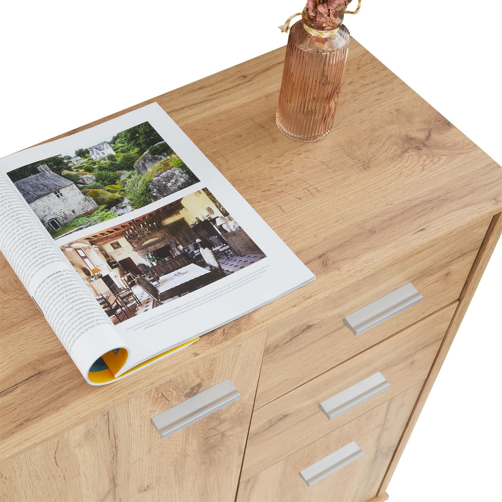 CARO-Möbel Kommode Locarno mit 2 Türen und Schubladen, modernes Highboard Bürokommode in Wotan Eiche