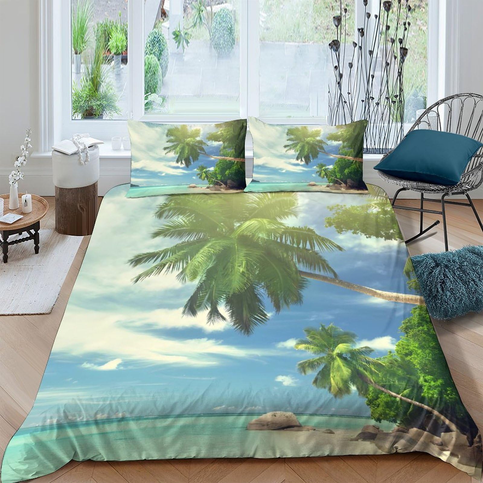 Ctjqhvkz Style-9 3D Printed Tropical Beach Fitted Sheet Microfiber Soft Palm Tree Mattress Cover For Bedroom Guest Room Decor Single（135X200cm）