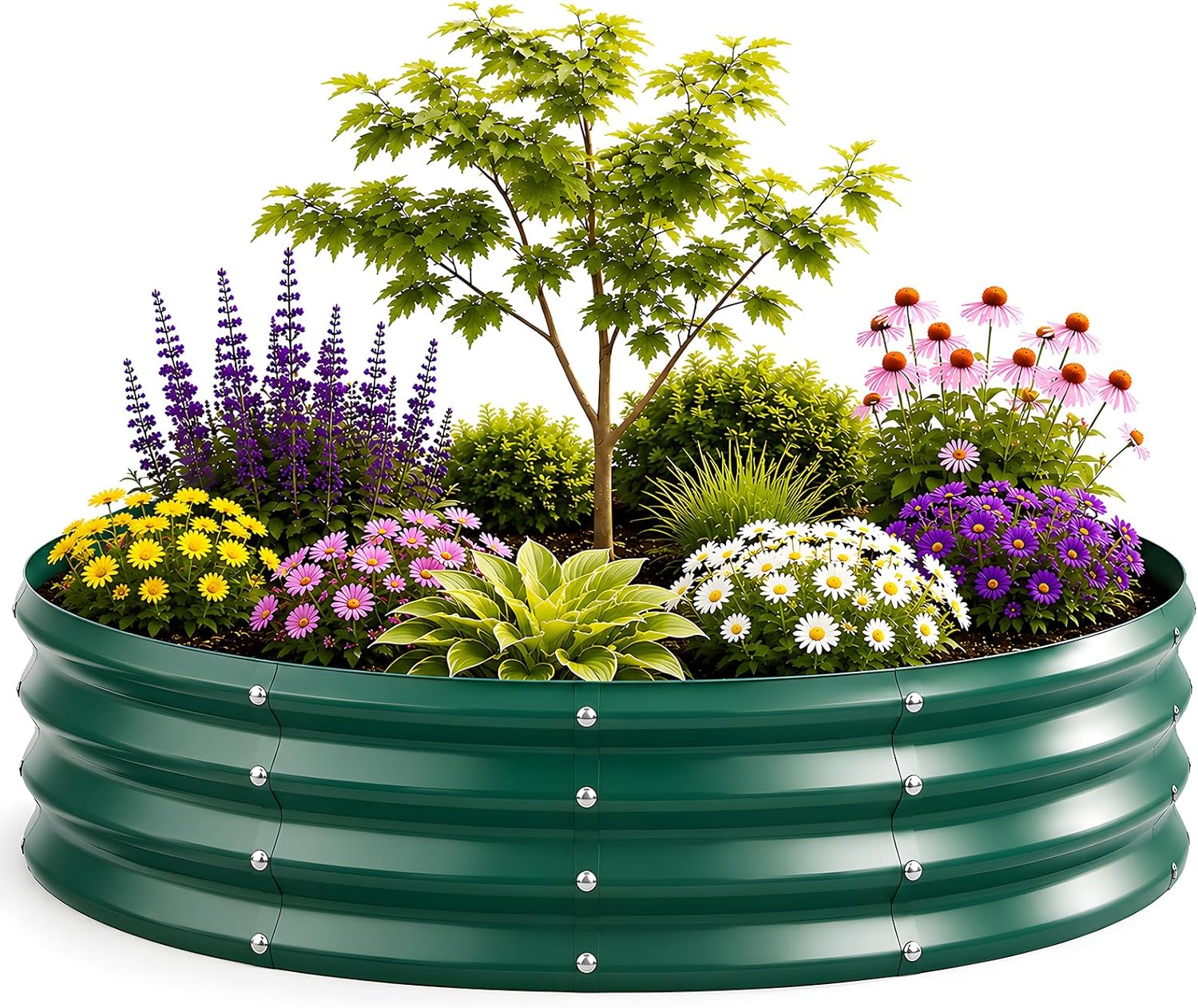 Galvanized Raised Garden Bed for Gardening - 5x5x1ft Large Thickened Metal Planter Box Outdoor for Vegetables, Flowers,Herbs,Above Ground Garden Containers Round,Green