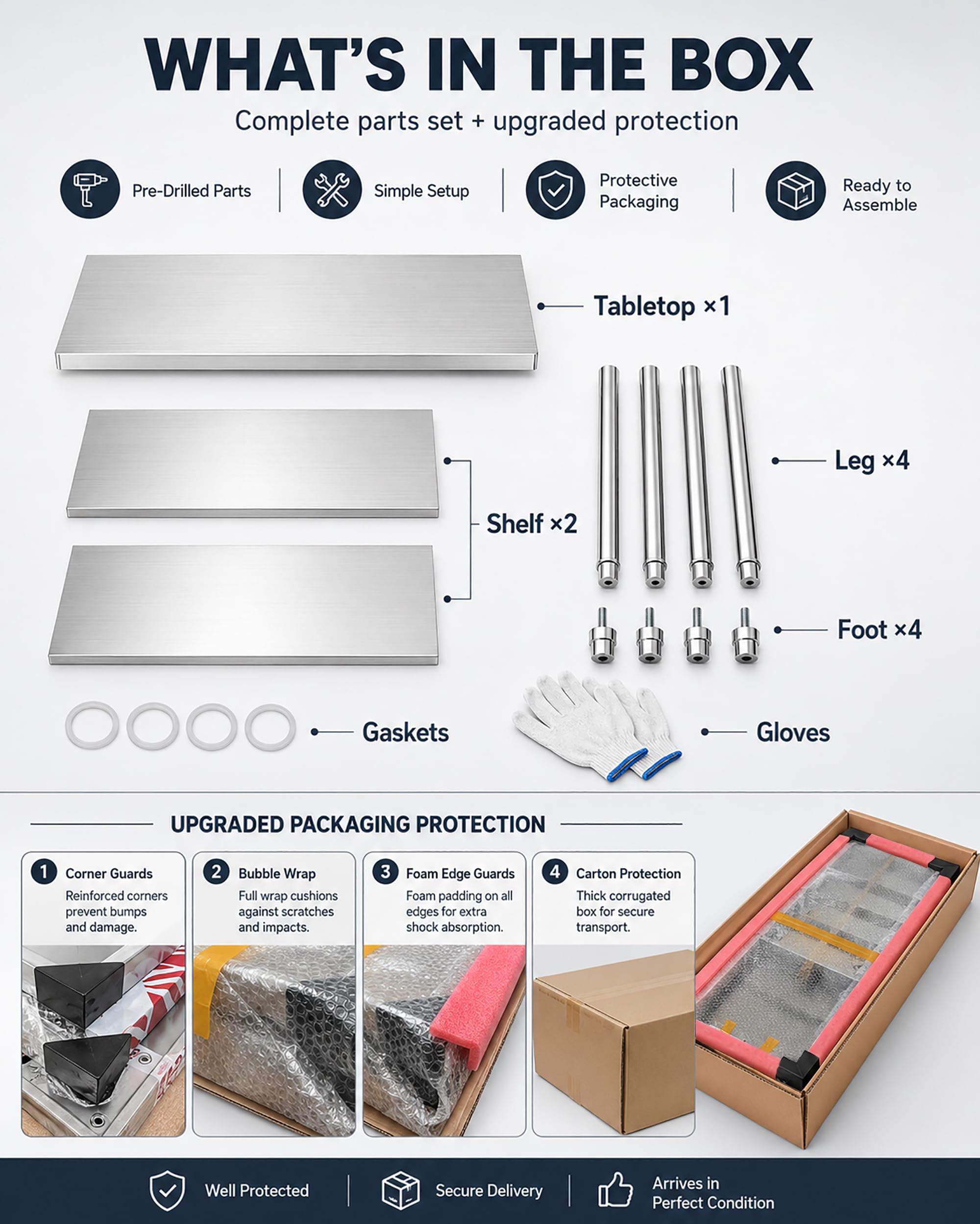 Banco da Lavoro Garage in Acciaio Inox A 3 Ripiani H 95 Cm, Tavolo da Esterno per Grigliate Scaffali Acciaio Inox Banco da Cucina per Ristoranti Negozi Magazzini,120x50x95cm
