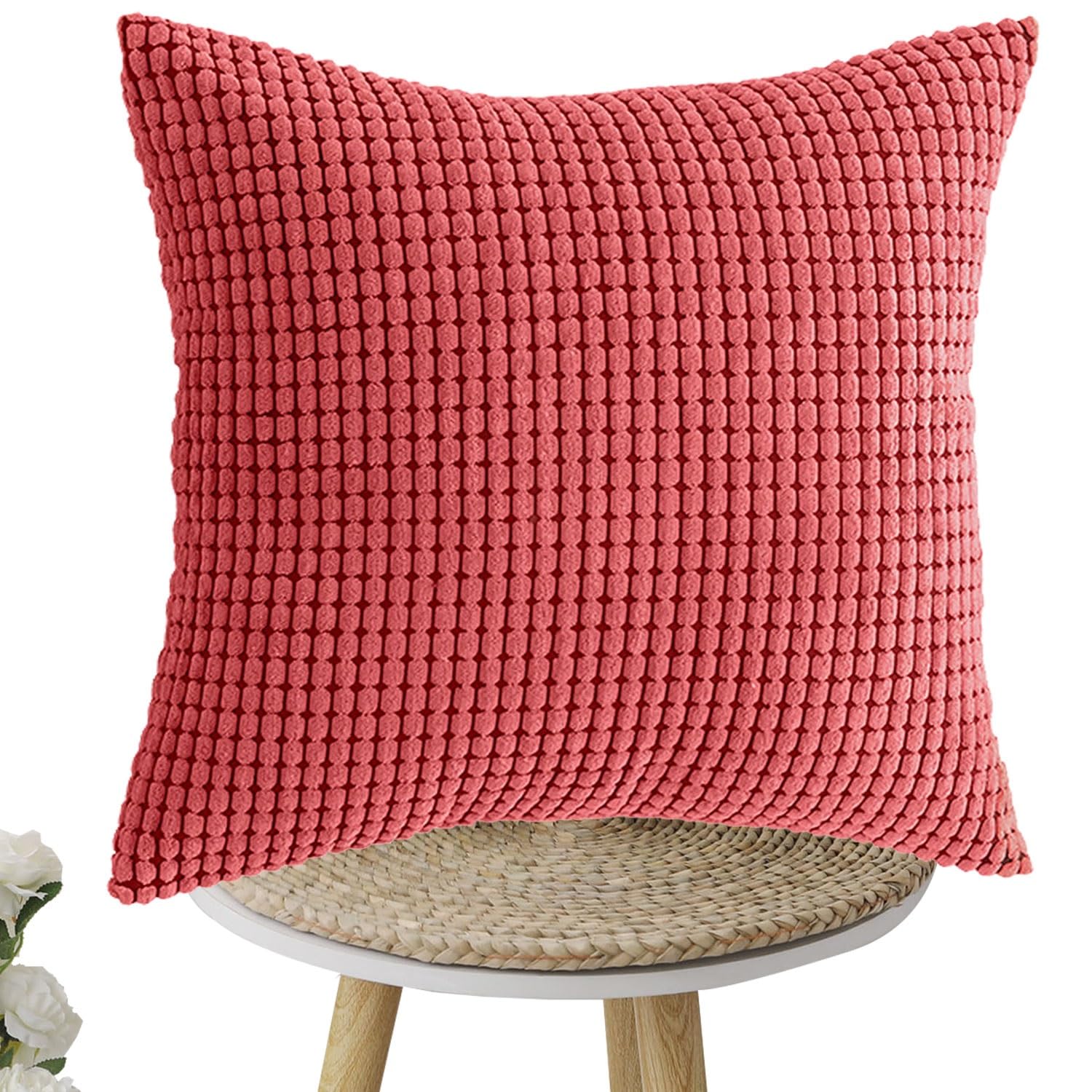 Uyeoco Light Red Soft Corduroy Striped Pillow Covers - 30X50 80X80 60X80 50X70 Solid Lumbar Throw Pillow Cases - Decorative Cushion Covers For Sofa Bed Patio With Zipper Pillowcases(,50X70cm(20X27in))