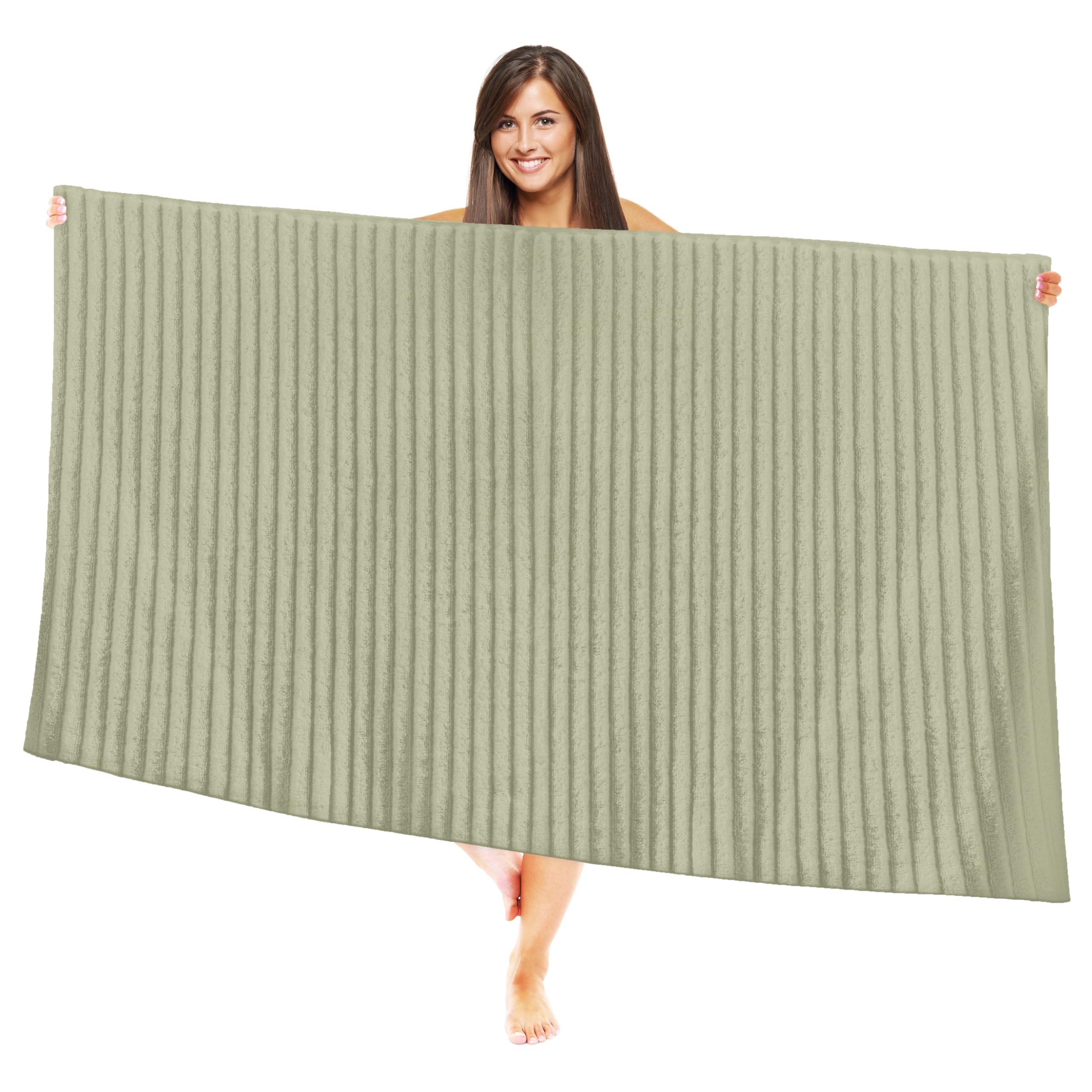 Elegant Comfort 100% Turkish Cotton Corduroy Ribbed Luxury Jumbo Bath Towel Ultra Soft - 35 x 70 Inch - Luxury Spa Premium Hotel Quality Highly Absorbent and Quick Dry Large Bath Towel, Mint Green