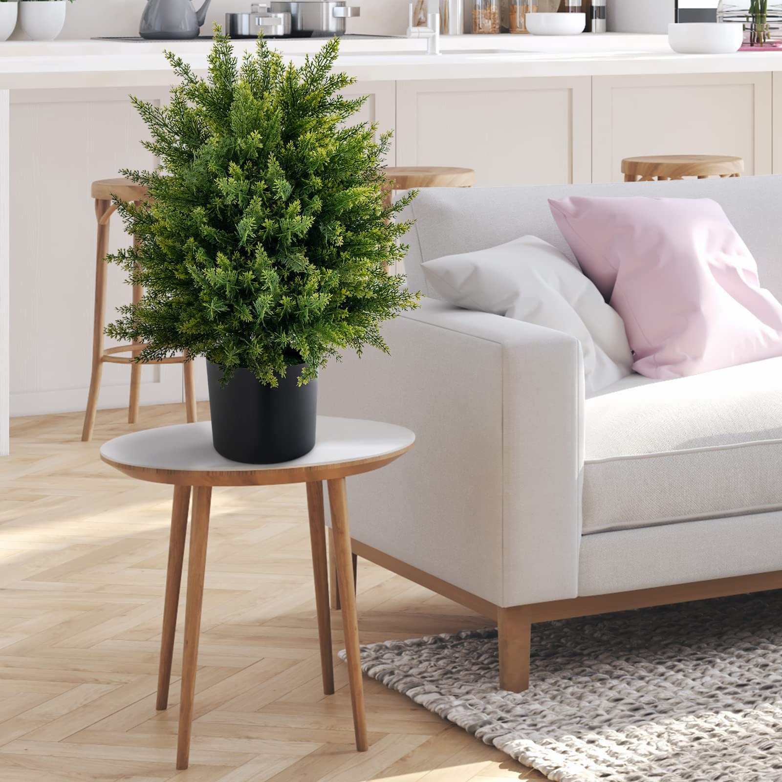 GIANTEX Juego de 2 Árboles Artificiales de Cedro de 55 cm, Plantas Falsas de Arbusto en Maceta con Cemento para Decoración Interior y Exterior