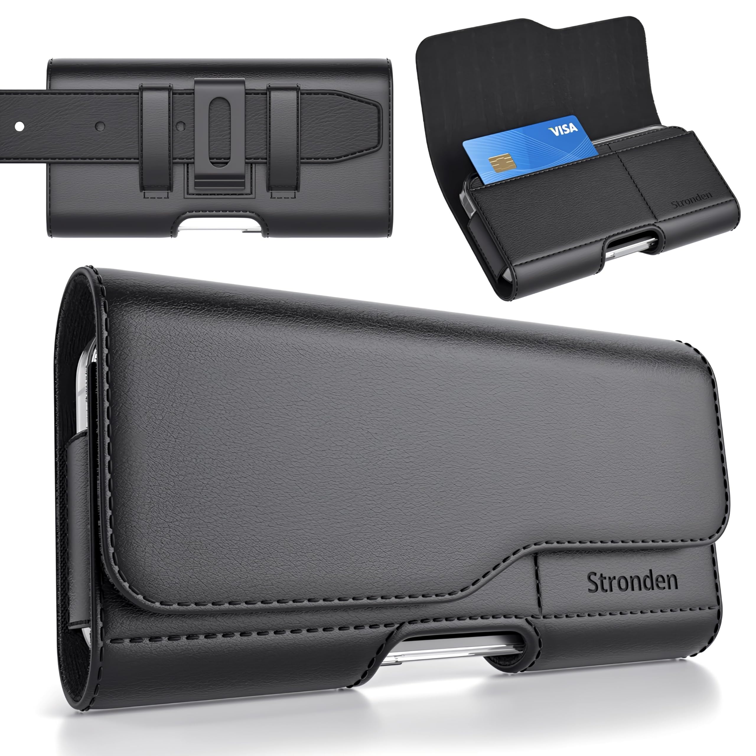 Stronden iPhone XR Holster - Leather Belt Case with Belt Clip [Magnetic Closure] Pouch w/Built in ID Card Holder (for Slim/Thin Case Only)