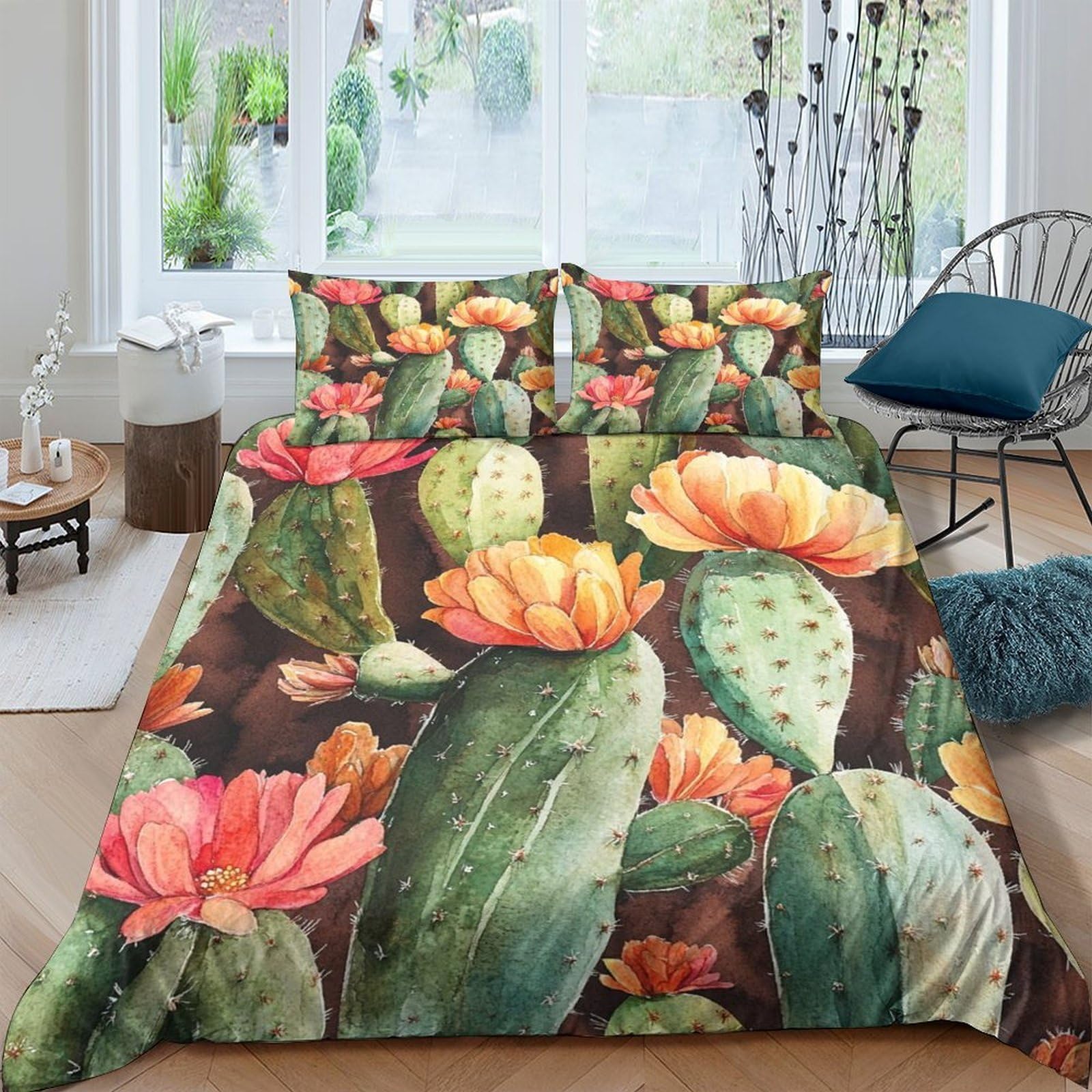 Ctjqhvkz Style-8 3D Printed Cactus Blossom Fitted Sheet Microfiber Soft Breathable Succulent Mattress Cover For Bedroom Dorm Decor Single（135X200cm）