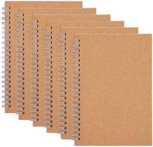 EOOUT Paquete de 6 cuadernos en espiral con rayas universitarias, 7.48 x 5.11 pulgadas, cuaderno de bocetos de papel kraft suave, 100 páginas50