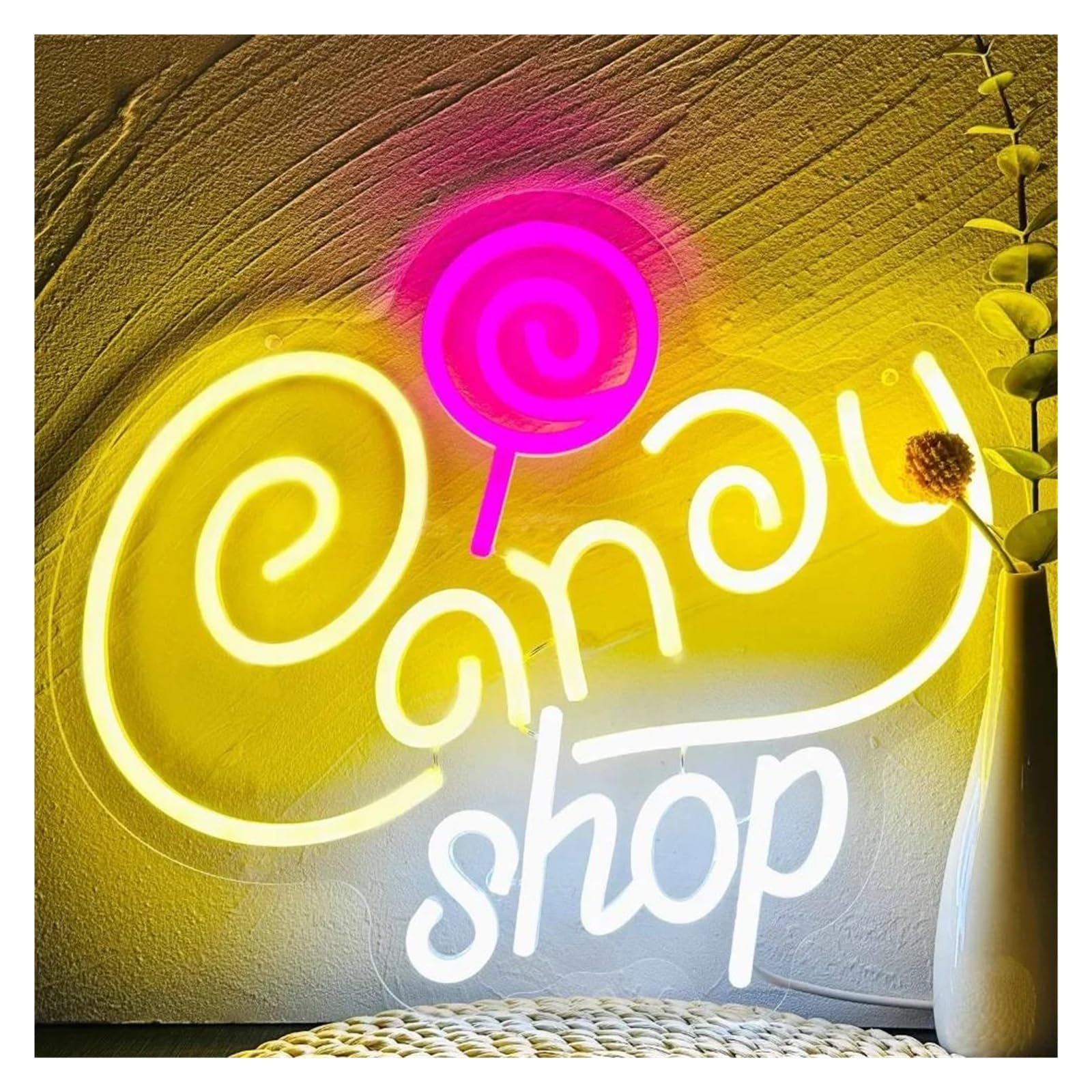 SHOUXI Sign Lamp Candy Shop Neon Sign for Wall Decor Light USB Powered Lollipop Business Candy Store Birthday Holiday 37cmх32cm