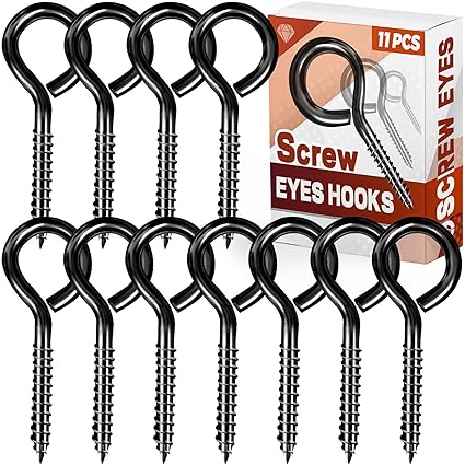 Screw Eyes, 11 Pack Eye Hooks Screw, 3.2 inches Carbon Steel Zinc Plating on Bolt Eye Hook for Rust Resistance Self Tapping Screw Eyes for Indoor & Outdoor Use