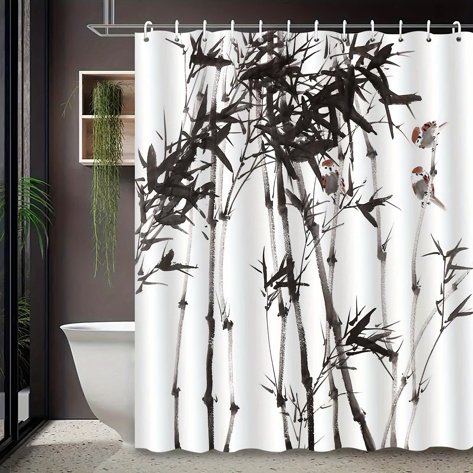 Rideau de douche bambou zen 122x183 motif style chinois pour salle de bain