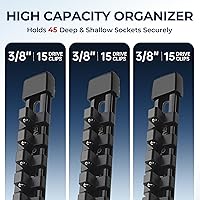 Vista 5 de Organizador de enchufes de 3 piezas, unidad de 3/8 pulgadas x 45 clips, soporte de enchufe de ABS resistente con tapas de extremo extraíbles, riel