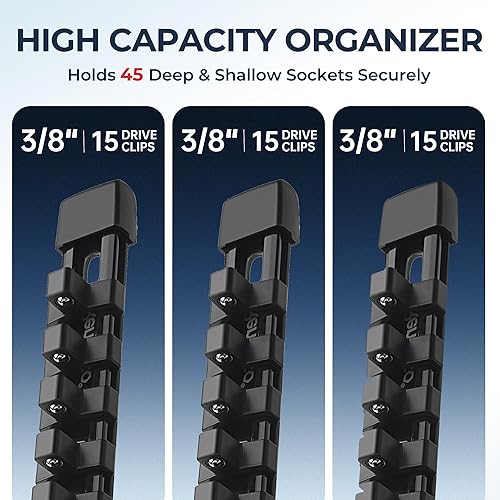 Miniatura 5 de Organizador de enchufes de 3 piezas, unidad de 38 pulgadas x 45 clips, soporte de enchufe de ABS resistente con tapas de extremo extraíbles, riel de