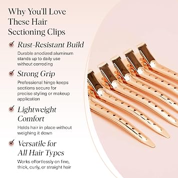 Kitsch Professional Alligator Clips - 3.5 Aluminum Duckbill Hair Clips for Styling | Great For Salon & Makeup Application - Rose Gold, 6 Pcs