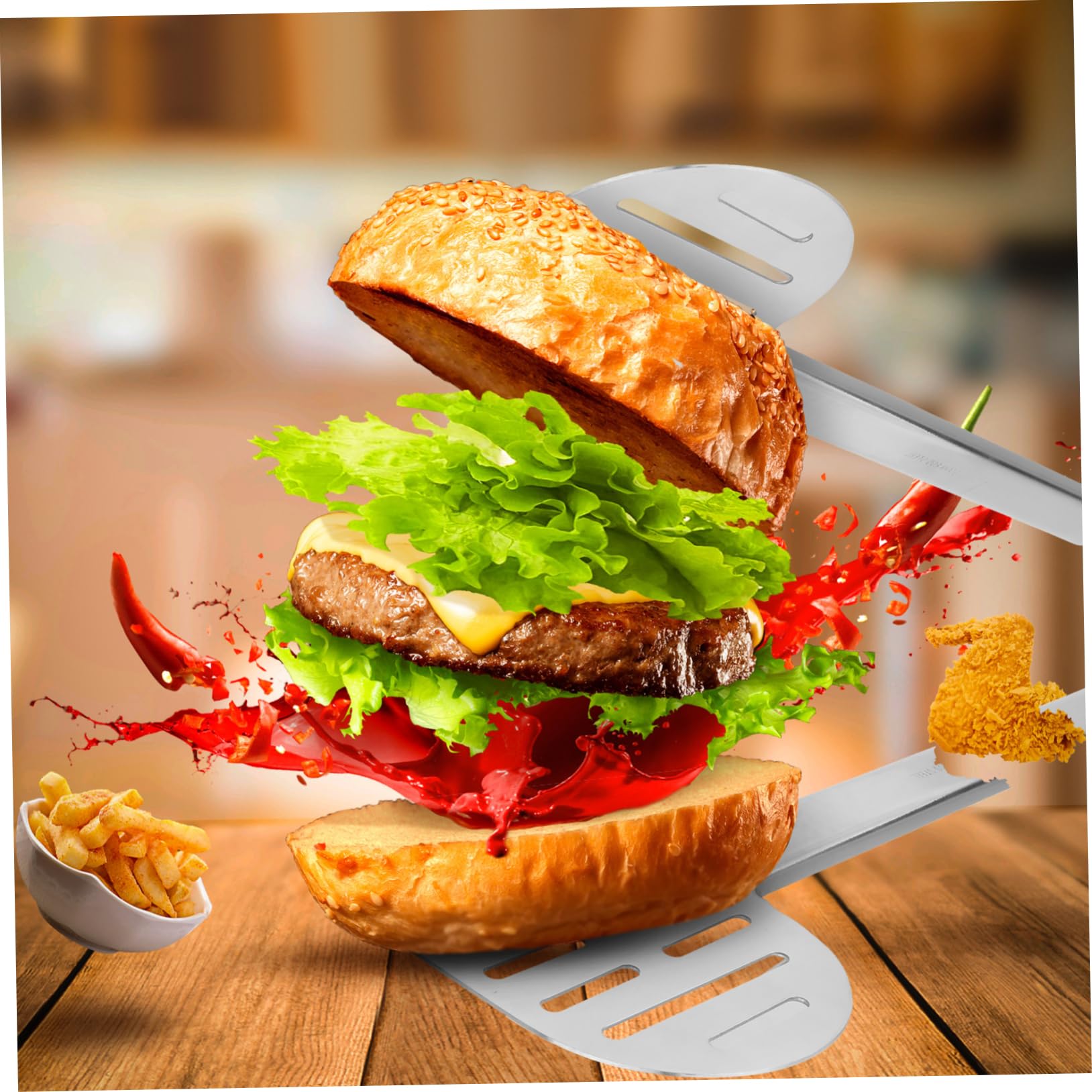 MAGICLULU 3pièces Pince à Nourriture Multifonction Acier Inoxydable Pince Anti-brûlure Pour Buffet Et Cuisine Idéale Pour Servir Burgers Poissons Gâteaux Et Plus