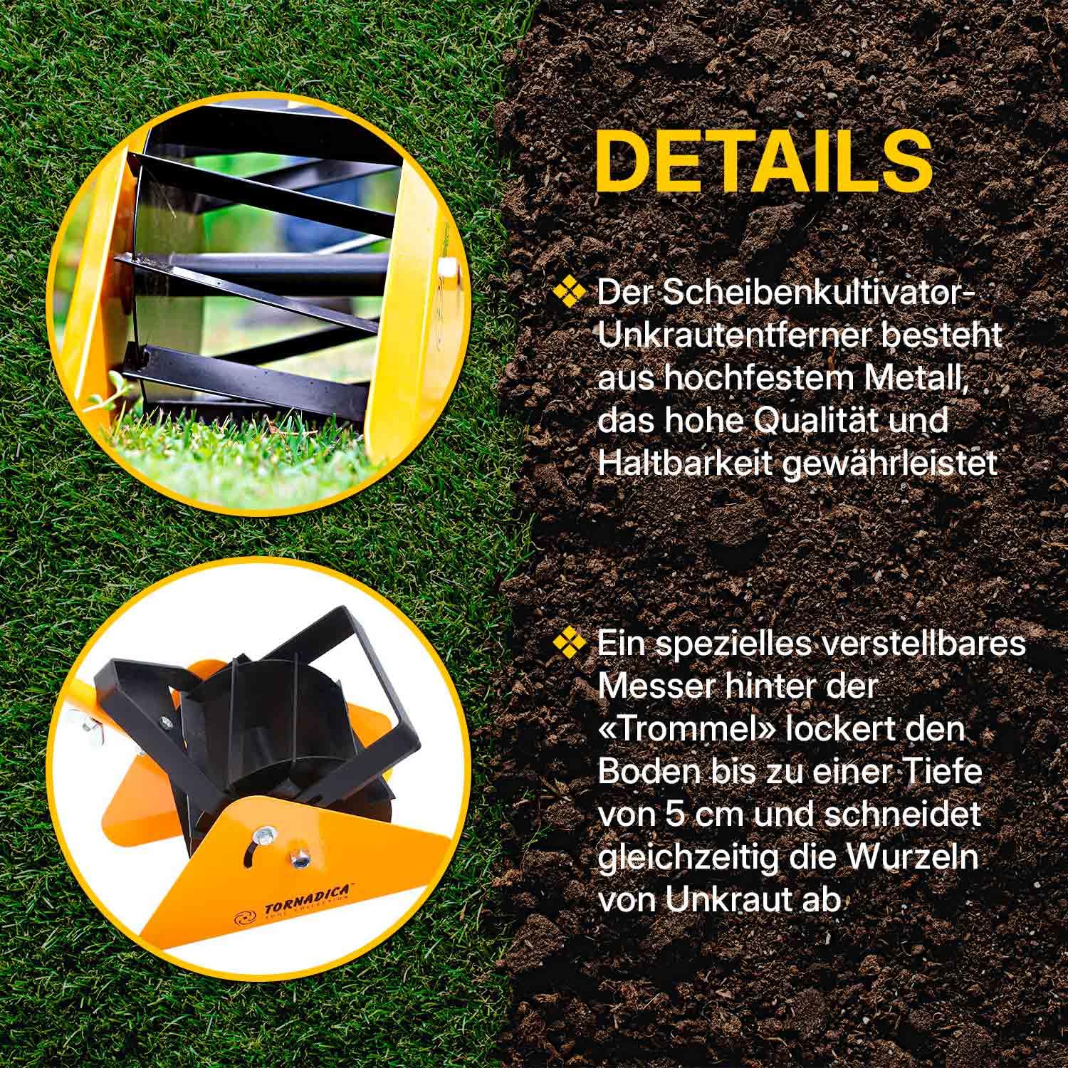 TORNADICA Mini Bodenfräse Kultivator Handkultivator Wurzelentferner Unkrautkralle Vertikutierer Gartenwerkzeug für Garten und Gewächshaus