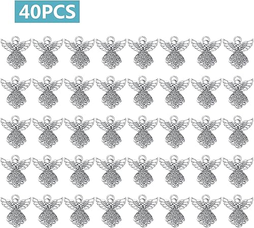 Miniatura 2 de 40 dijes de hadas de ángel de plata antigua, alas de aleación tibetana, dijes de ángel guardián, colgantes vintage, accesorios para hacer joyas,