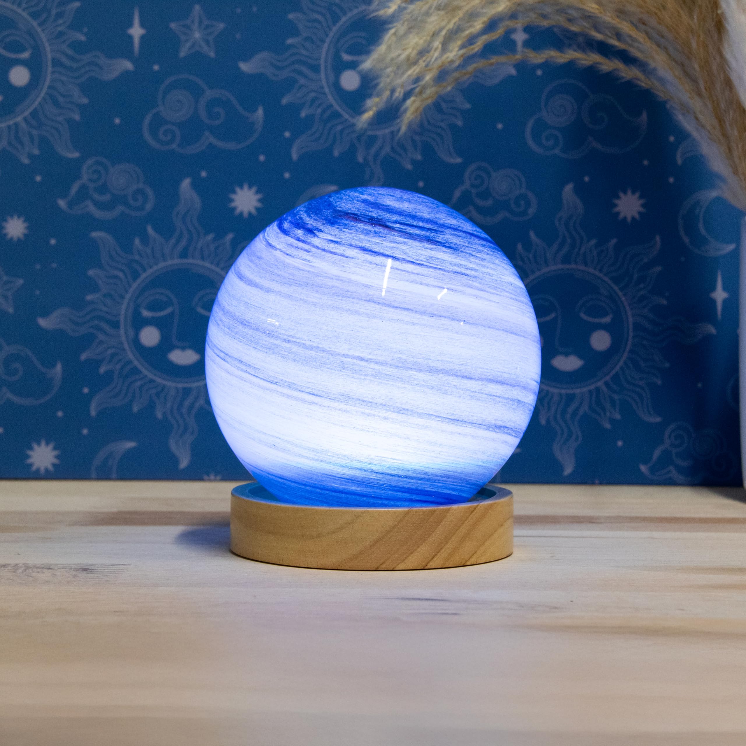 L & P Home & Gifts Blue 12Cm Lesser & Pavey Led Cosmic Planet Lamp | Usb Powered Led Night Light | Touch-Control Bedside Table Lamp | Soft Glow Desk & Bedroom Lighting | Kids & Adults Ambient Lamp