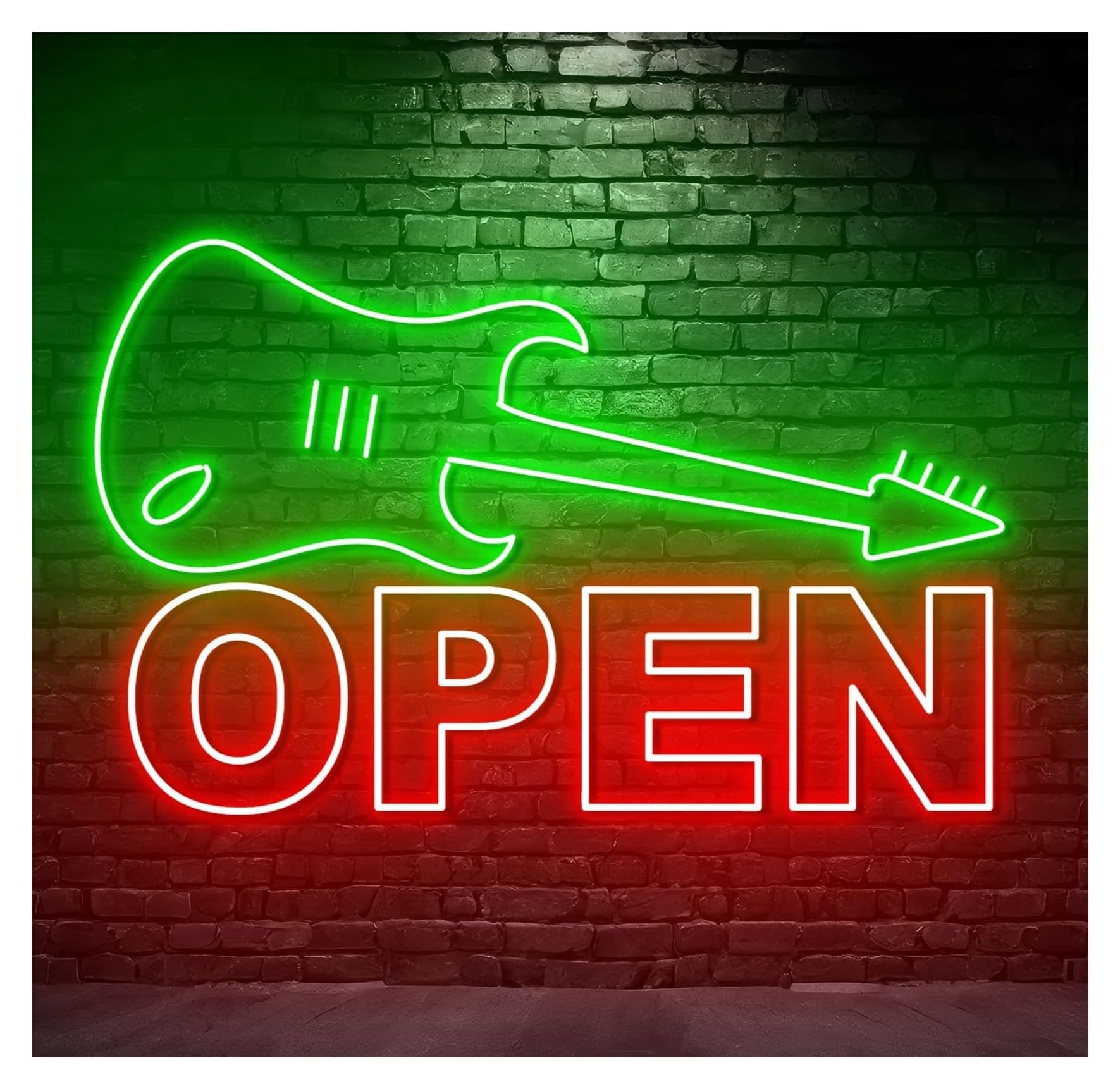 Insegna al Neon Insegna Al Neon Aperta Con Chitarra, Luce A LED, Strumento Musicale, Sala Musica, Negozio, Decorazione, Vetrina,ingresso Aziendale 60cm