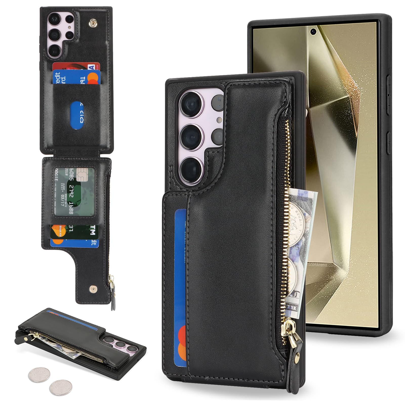 Cavor for Samsung Galaxy S24 Ultra Case Wallet, Galaxy S24 Ultra Wallet Case with Card Holder for Women Men,Leather Zipper Pocket Card Slots Phone