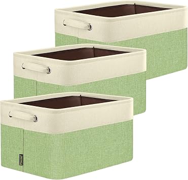 BALEINE 3 Pack Fabric Closet Storage Bins for Shelves, Linen Closet Organizers and Storage, Decorative Baskets for Organizing, Shelf, Clothes, Home, Office Green, 15x11x9.5