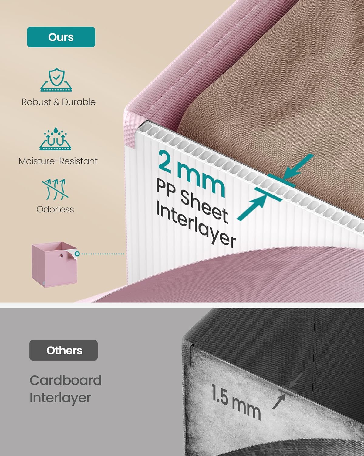 SONGMICS Storage Cubes, Set of 6 Odorless Foldable Storage Boxes, 10.2 x 10.2 x 11 Inches, Closet Organizers for Shelf, Rainbow Storage Bins, Colorful Fabric Bins for Bedroom, Living Room URFB226X01 - Image 4