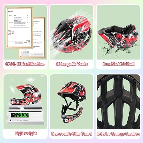 Miniatura 2 de EULANT Casco de bicicleta de cara completa para niños con protector de barbilla, ligero y ajustable, casco de bicicleta para niños pequeños, casco