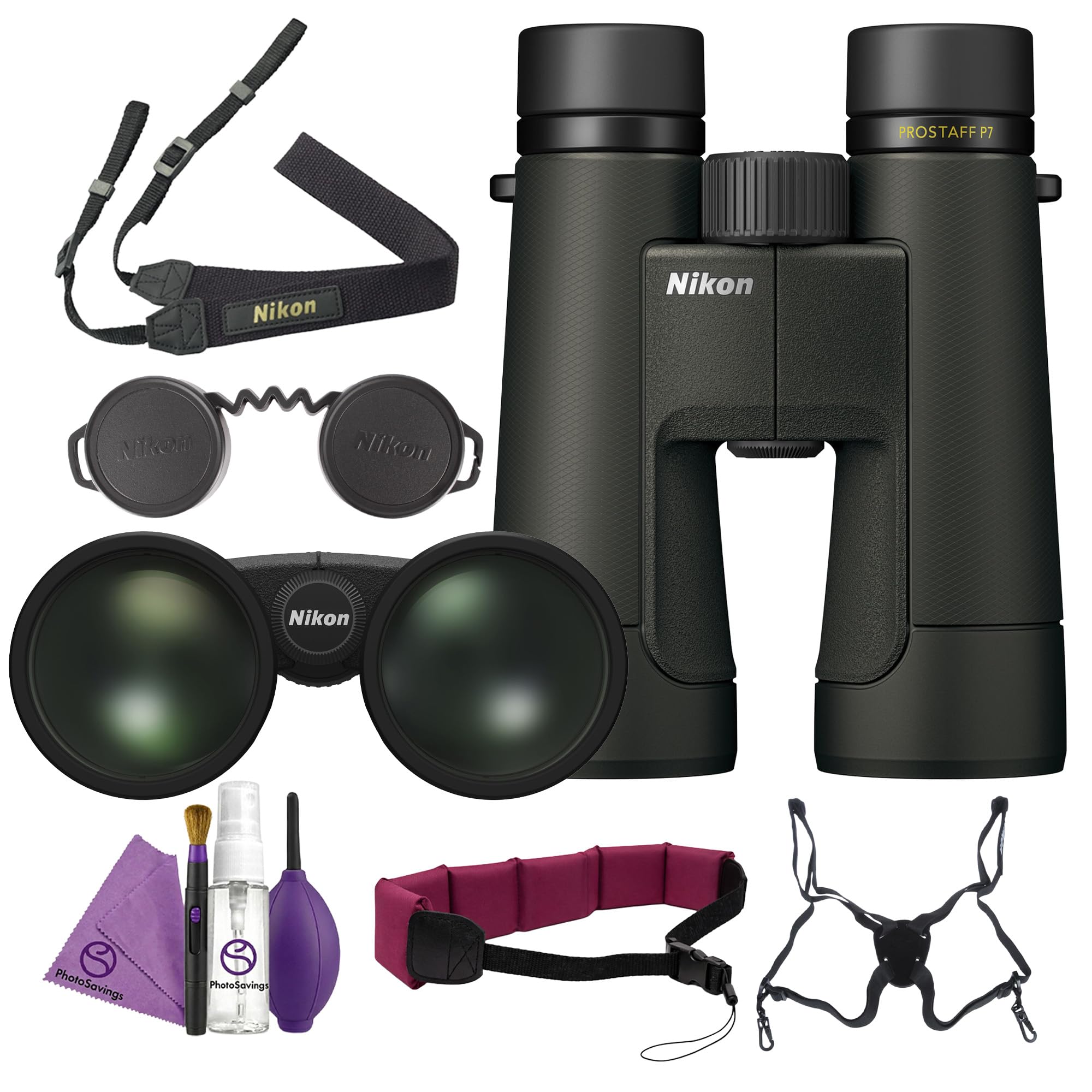 PROSTAFF P7 10x50 Binoculars Waterproof Fogproof Bundle with LED Flashlight + Harness + P…